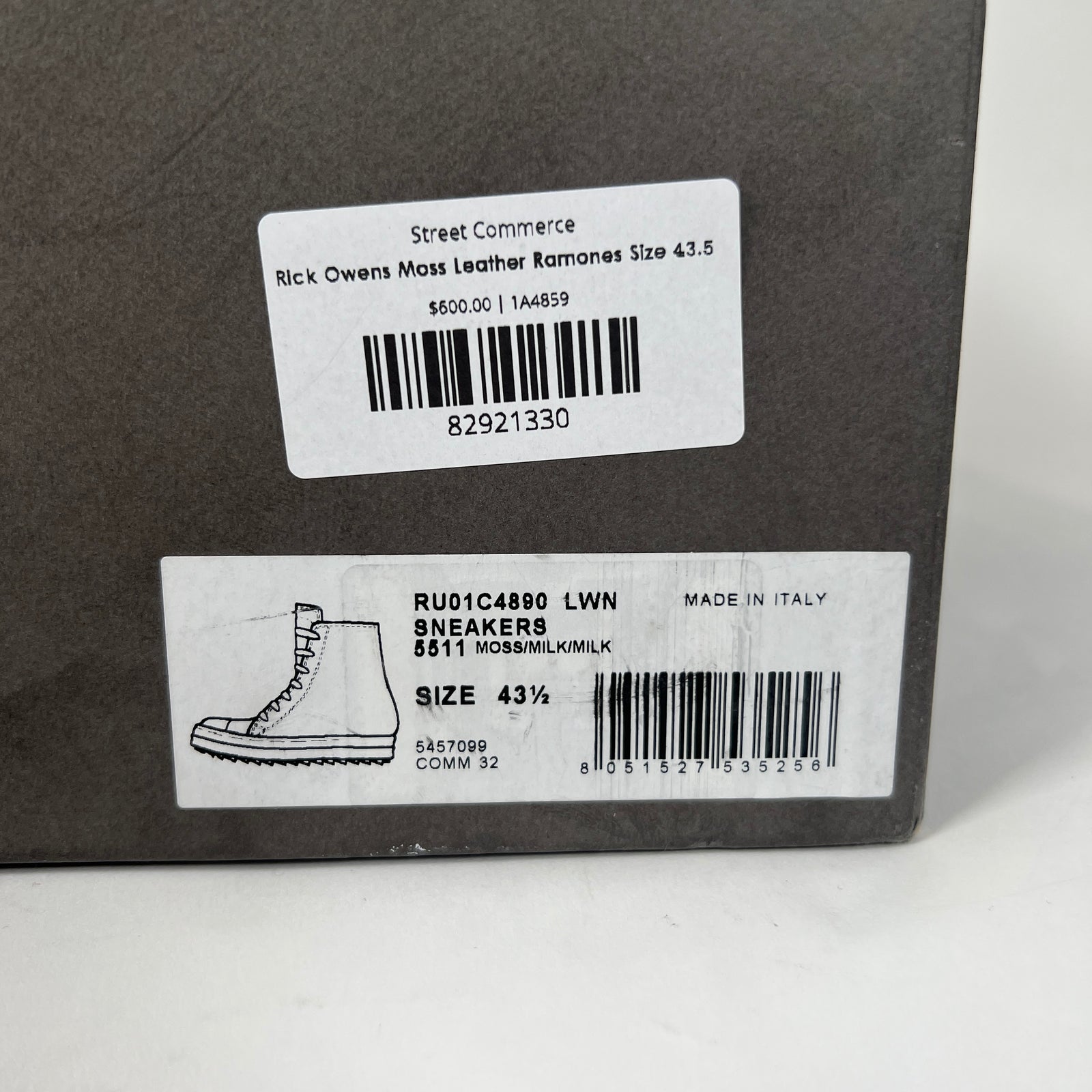 Rick Owens Moss Leather Ramones Size 43.5
