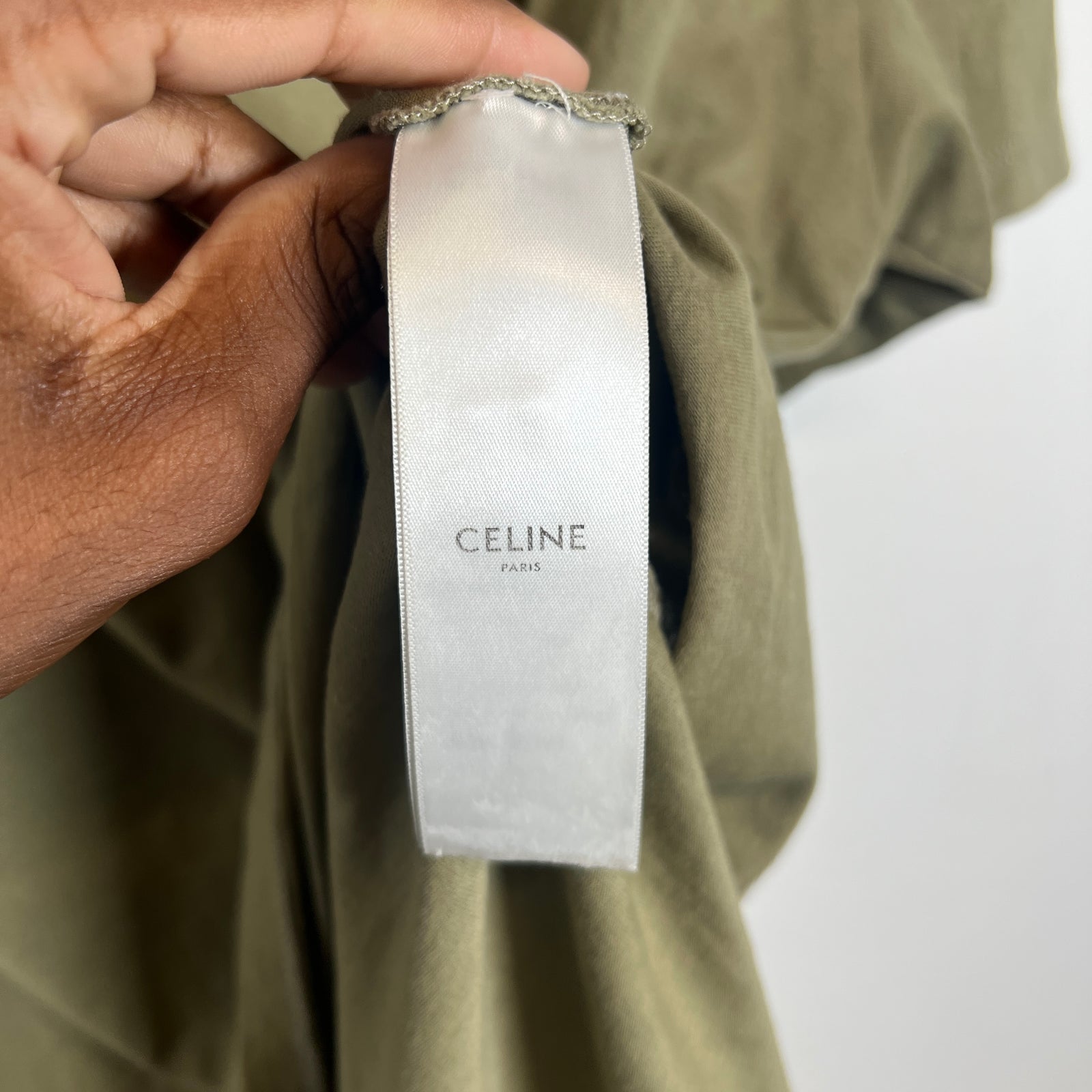Celine Khaki Green Logo T-Shirt Size XXL