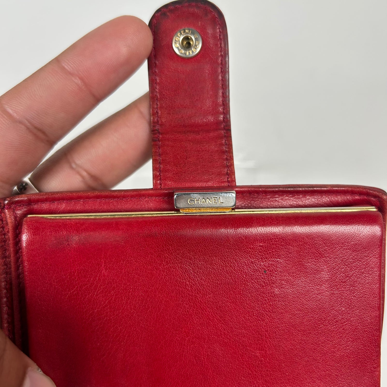 Chanel Red Pebbled Leather Mini Bi-Fold Wallet