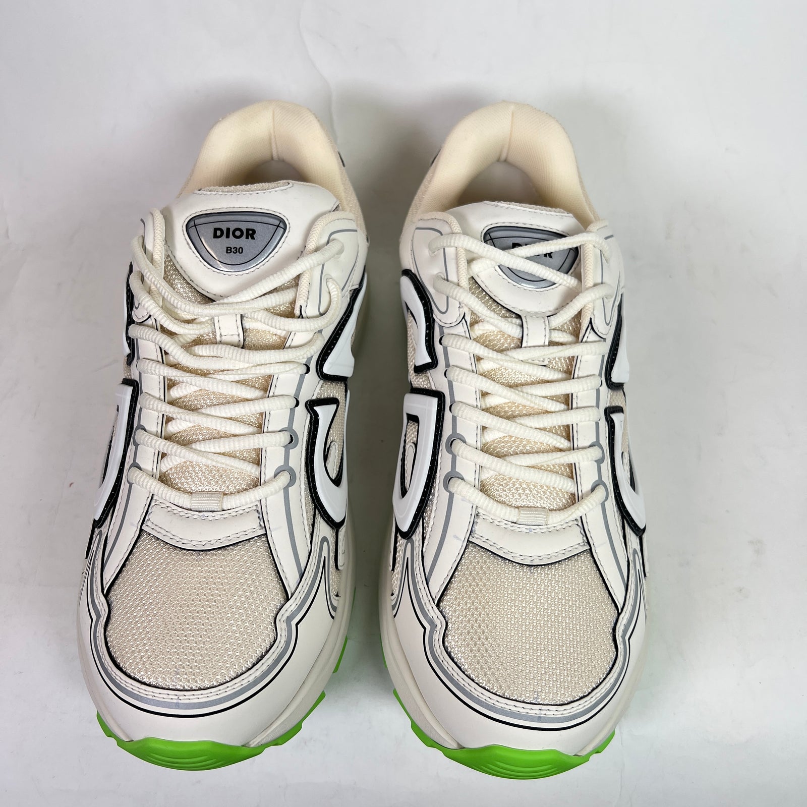 Dior B30 Beige/Lime Green Microfiber Mesh Sneaker Size 43