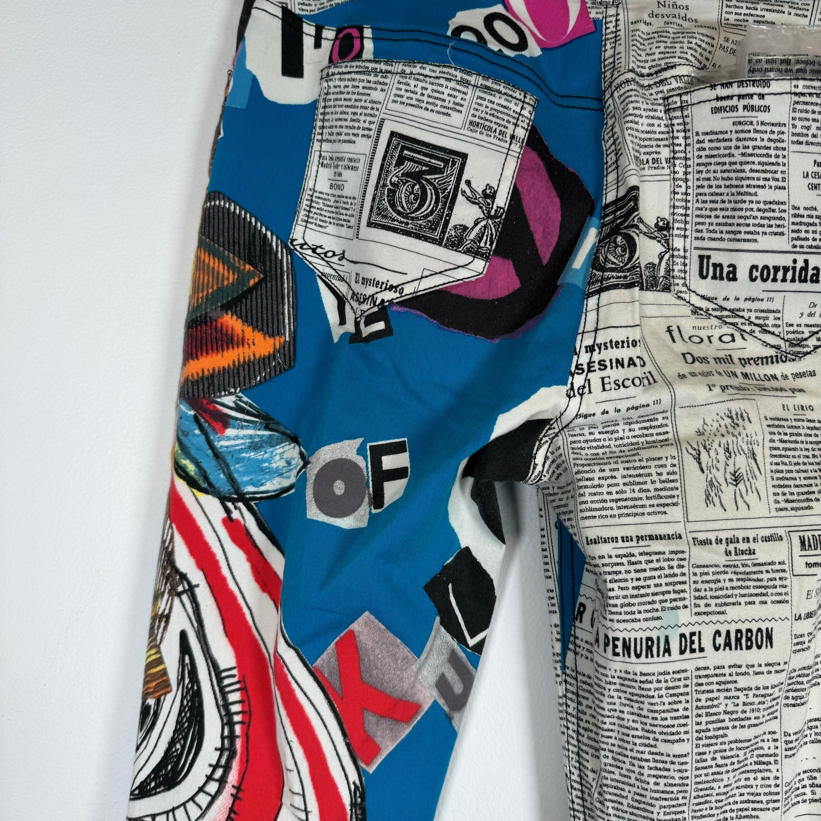 John Galliano S/S 2001 Newspaper Graffiti Printed Pants Size 28