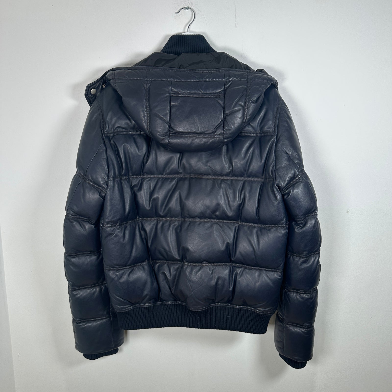 Gucci Vintage Navy Leather Puffer Jacket Size L