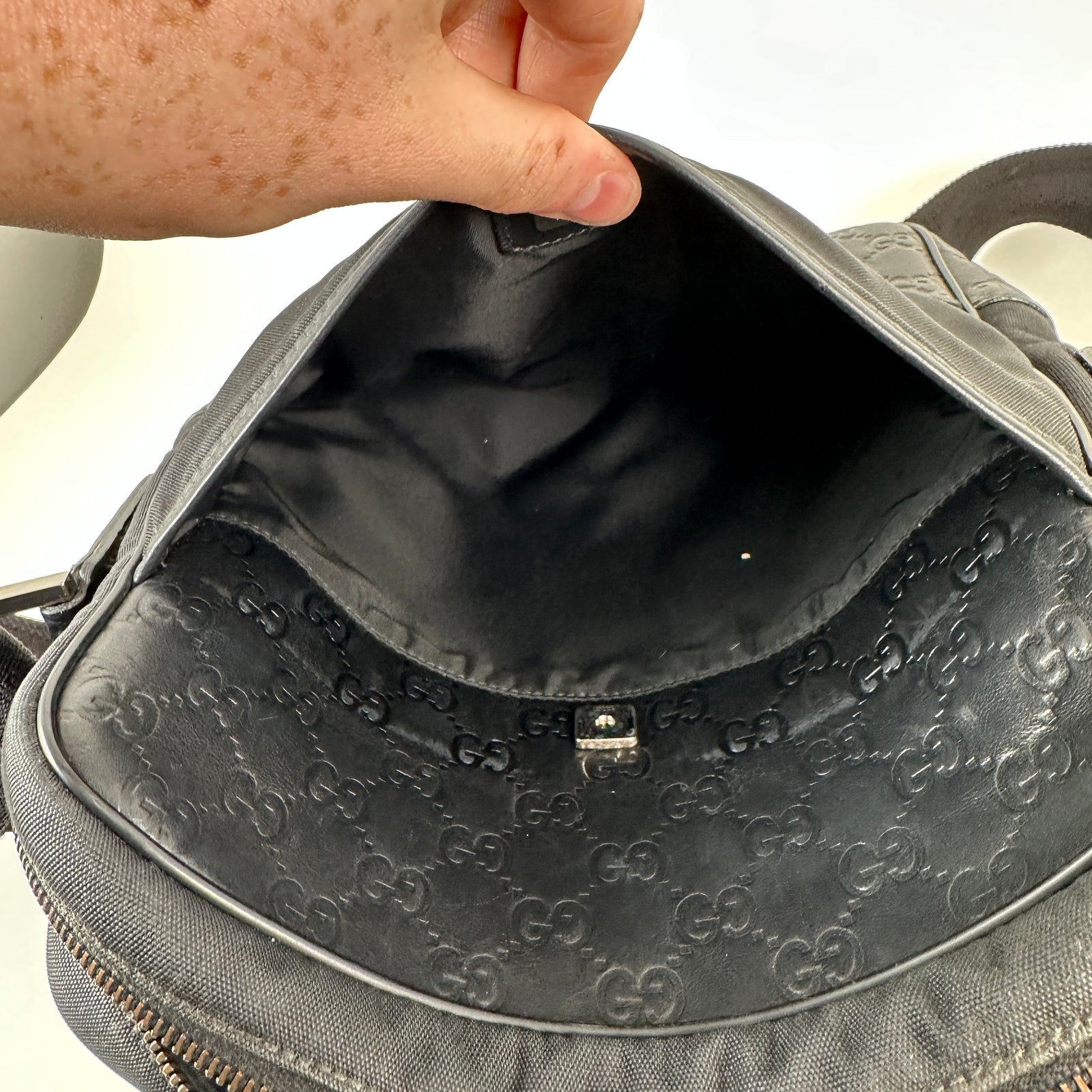 Gucci Black Leather Embossed Cross Body