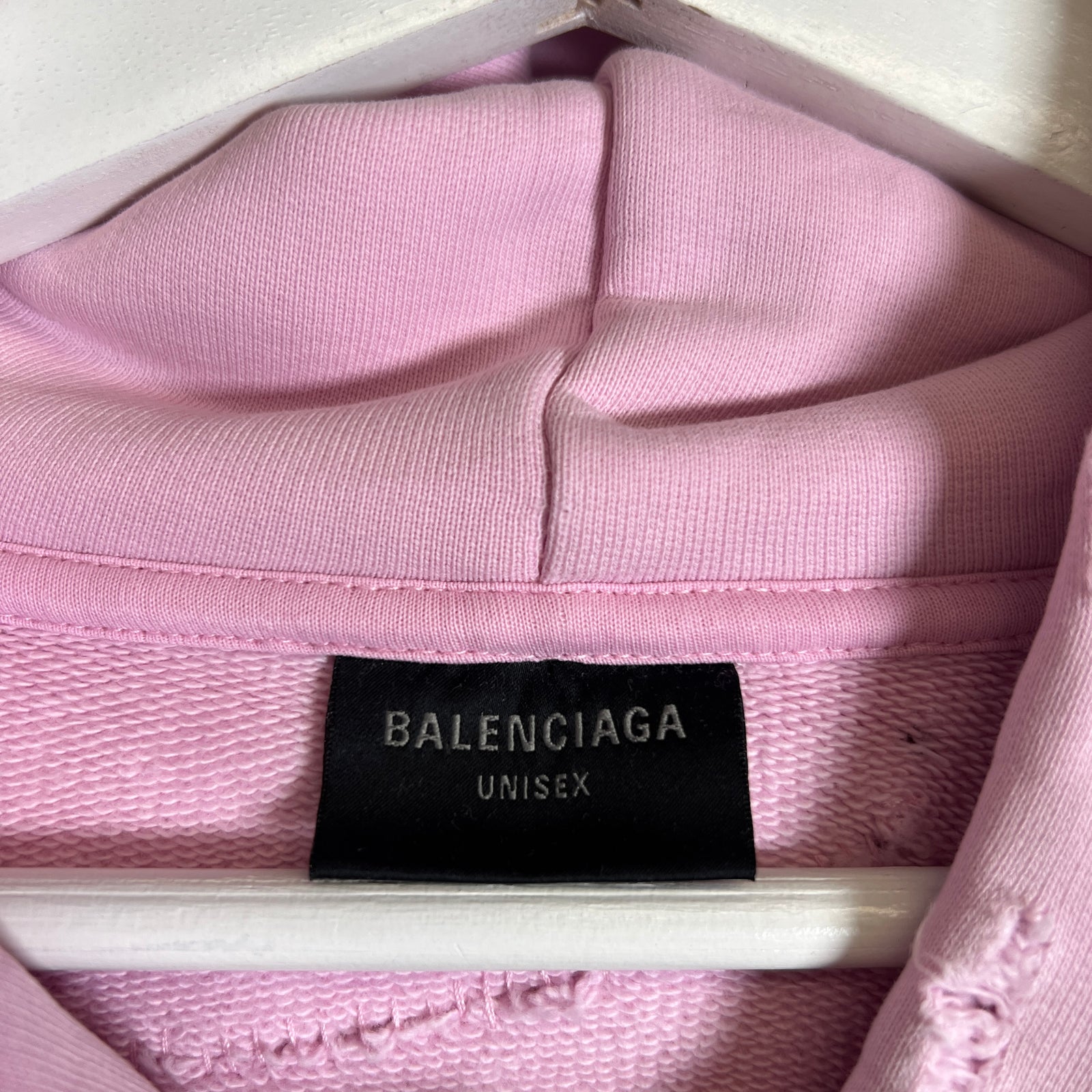 Balenciaga Pink Gothic Logo Distressed Hoodie Size M