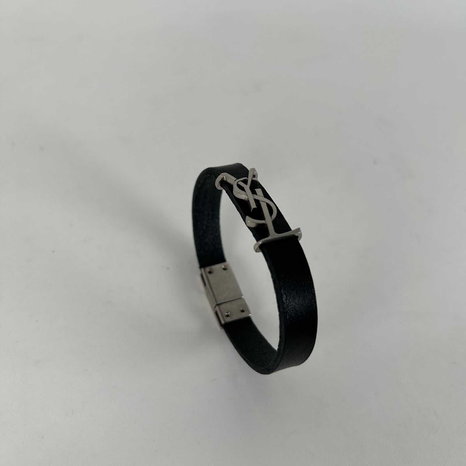 Saint Laurent Black 'YSL' Leather Bracelet