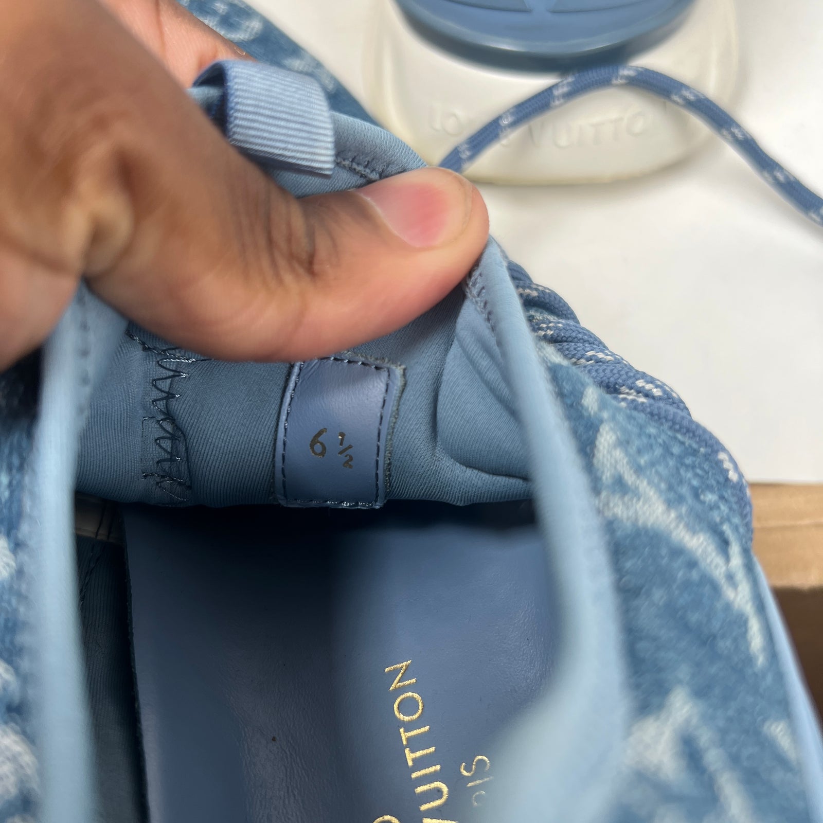 Louis Vuitton Fast Lane Line Monogram Denim Sneakers Size LV 6.5