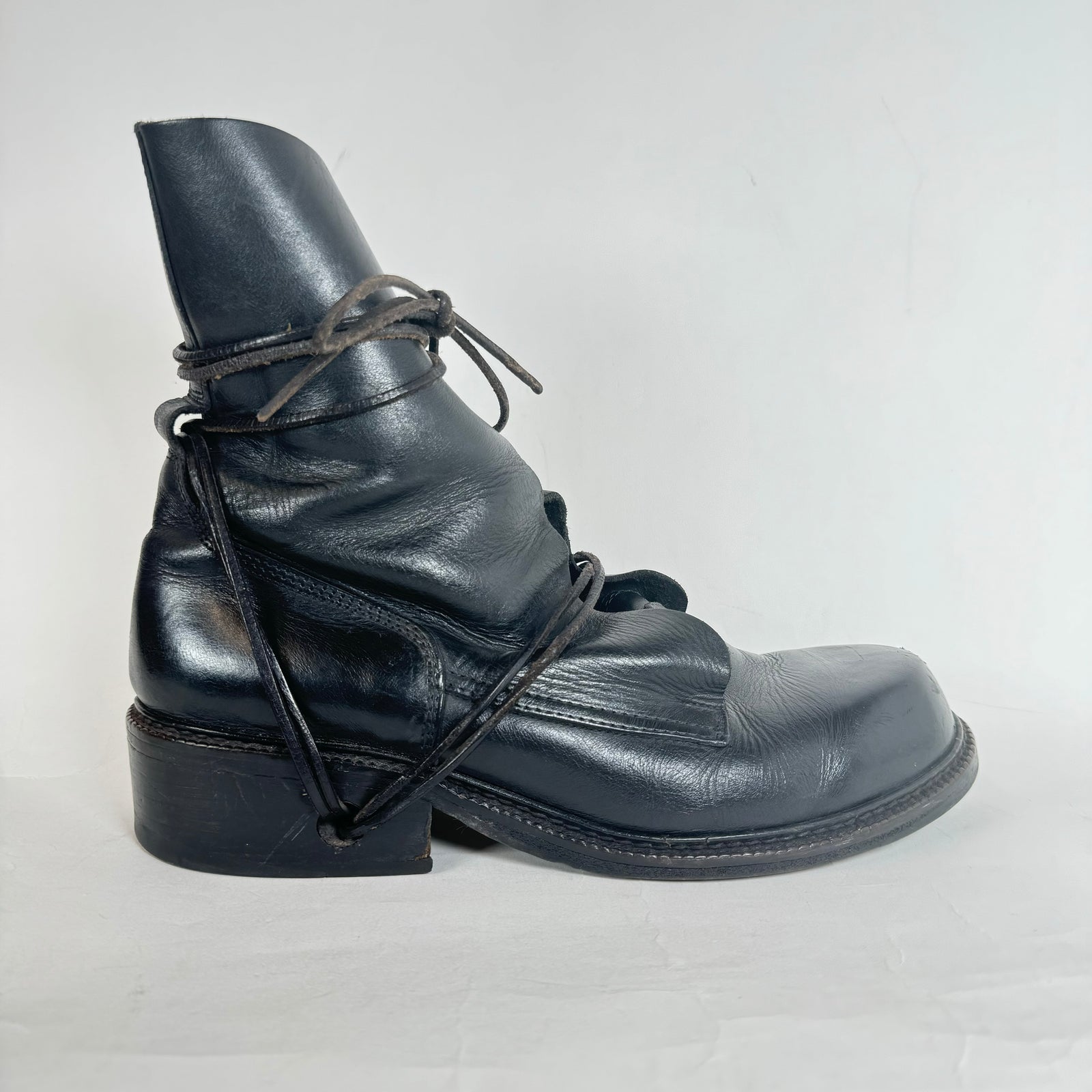 Dirk Bikkemburgs Black Leather Lace Through Heel Boots Size 44