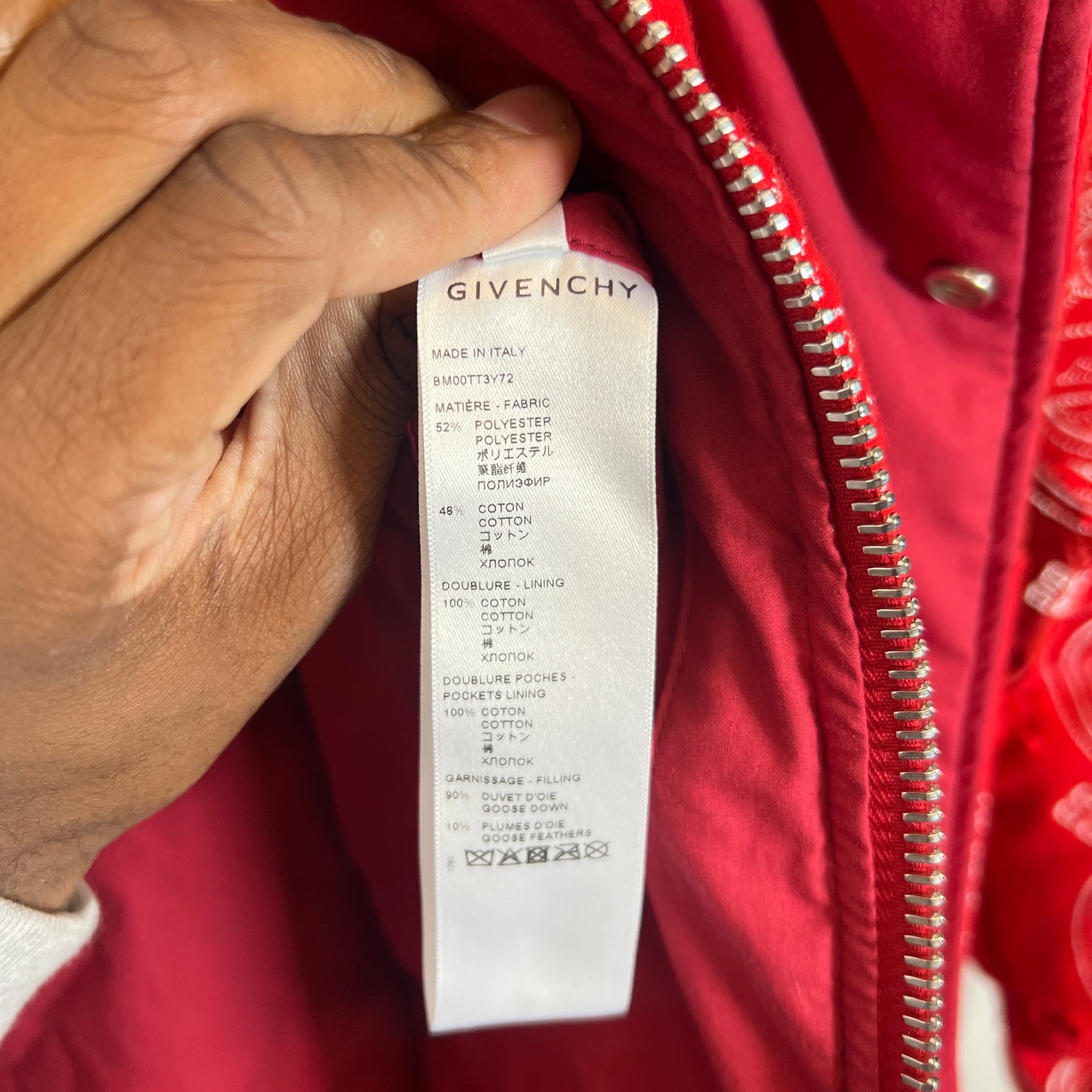 Givenchy Red Paisley Distressed Puffer Jacket Size 50