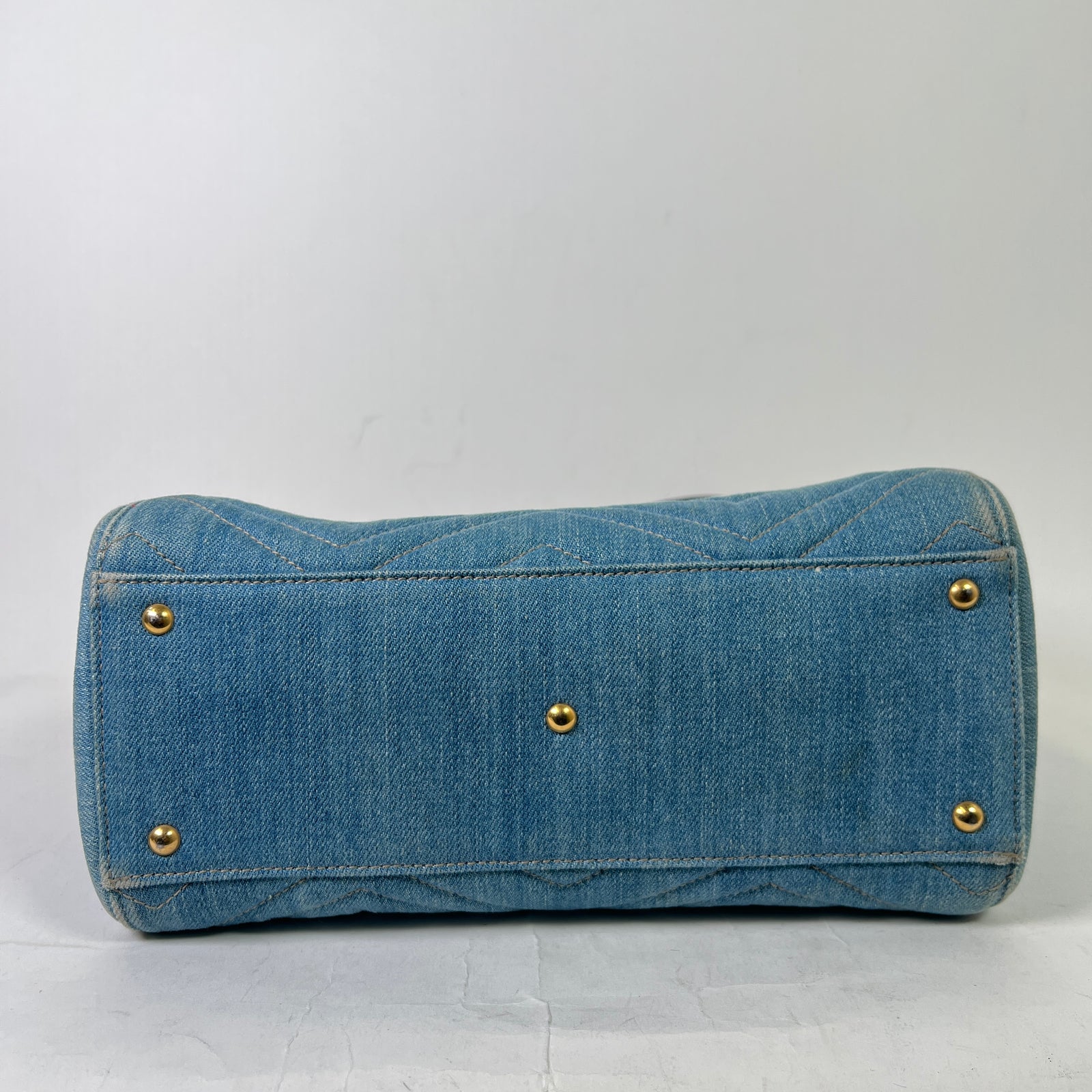 Gucci Washed Denim Pearl GG Marmont Tote Bag