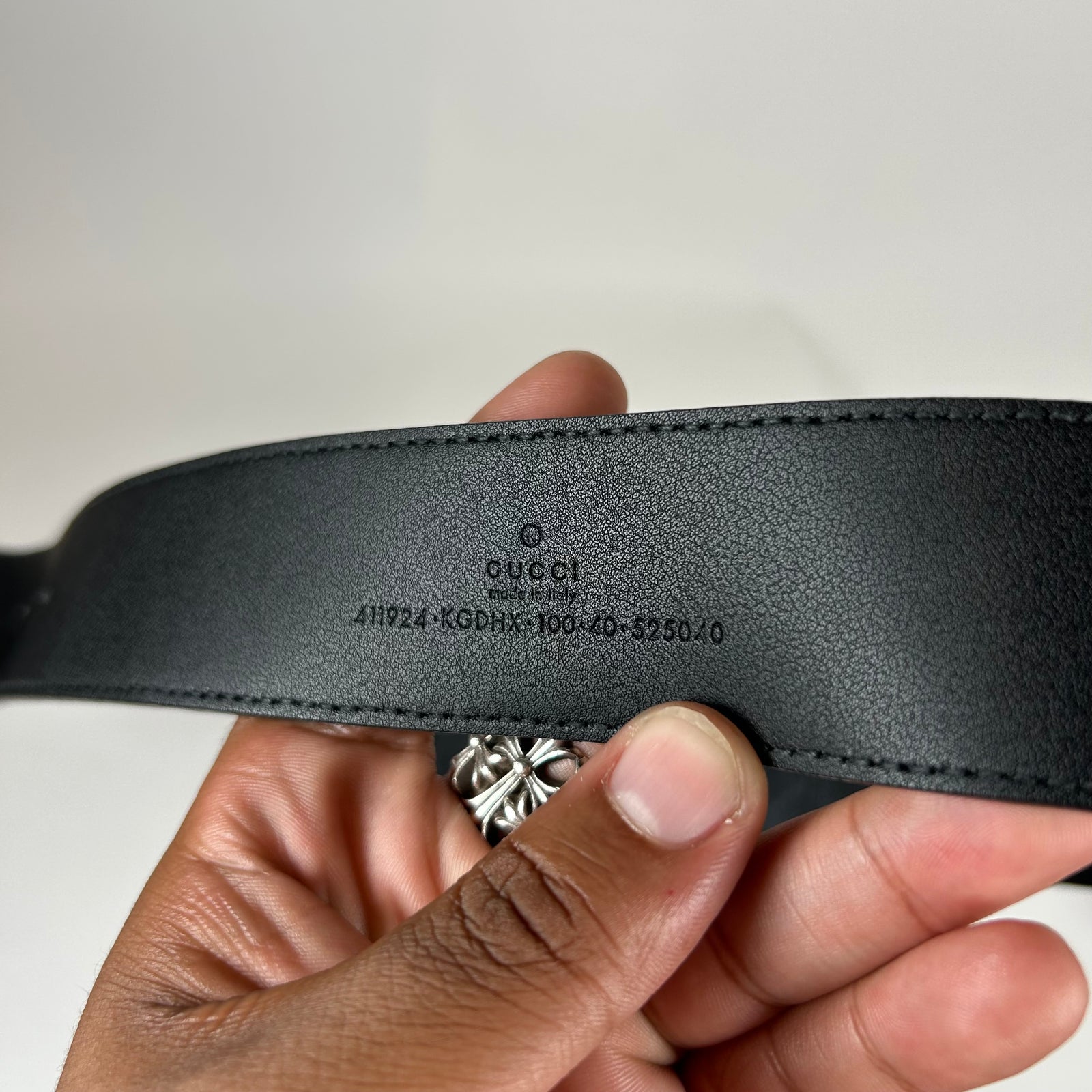 Gucci Black/Silver GG Supreme Signature Belt Size 100