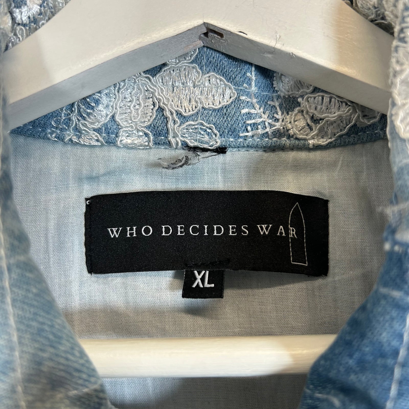 Who Decides War Blue Paneled Denim Polo Pullover Size XL