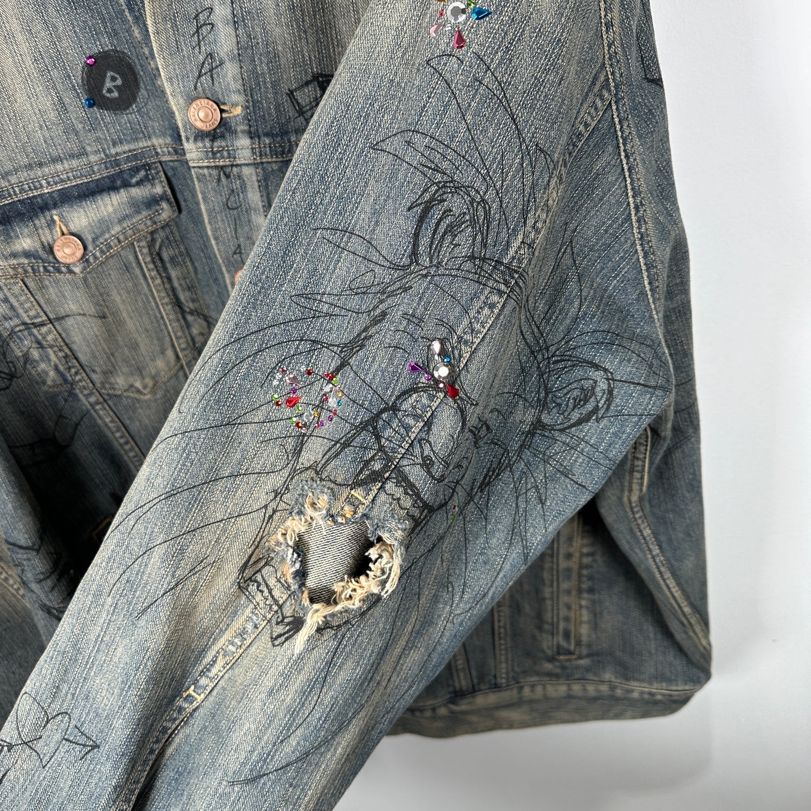 Balenciaga Denim 'Rhinestone Scribble' Jacket Size 2