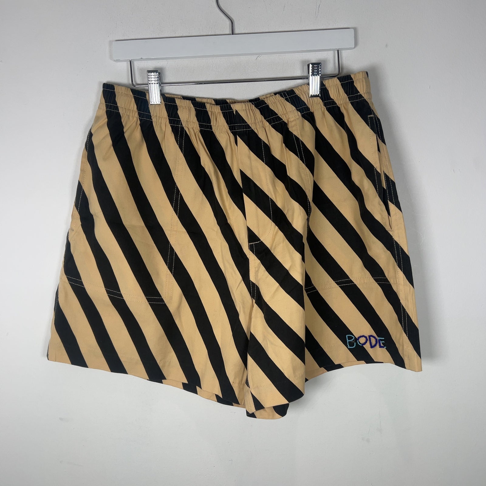 Bode Striped Beaded Logo Shorts