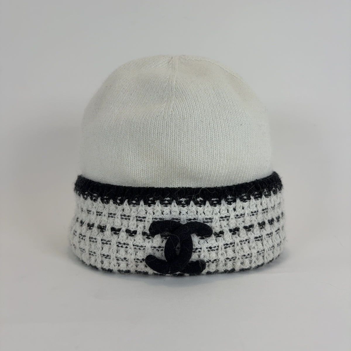 Chanel Wool Tweed Logo Beanie Hat