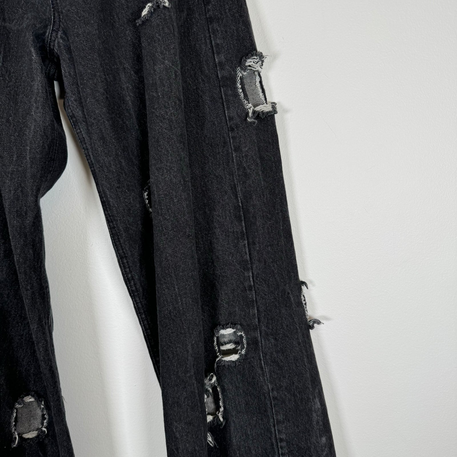 Rejina Pyo Black Distressed Wide Leg Jeans Size 28