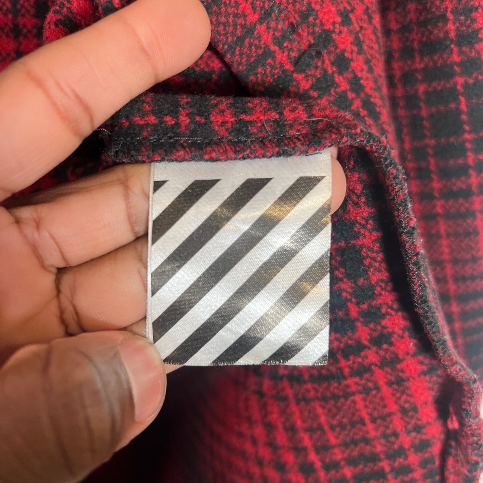 Off-White FW15 Red Tartan Check Oversized Flannel Shirt Size M