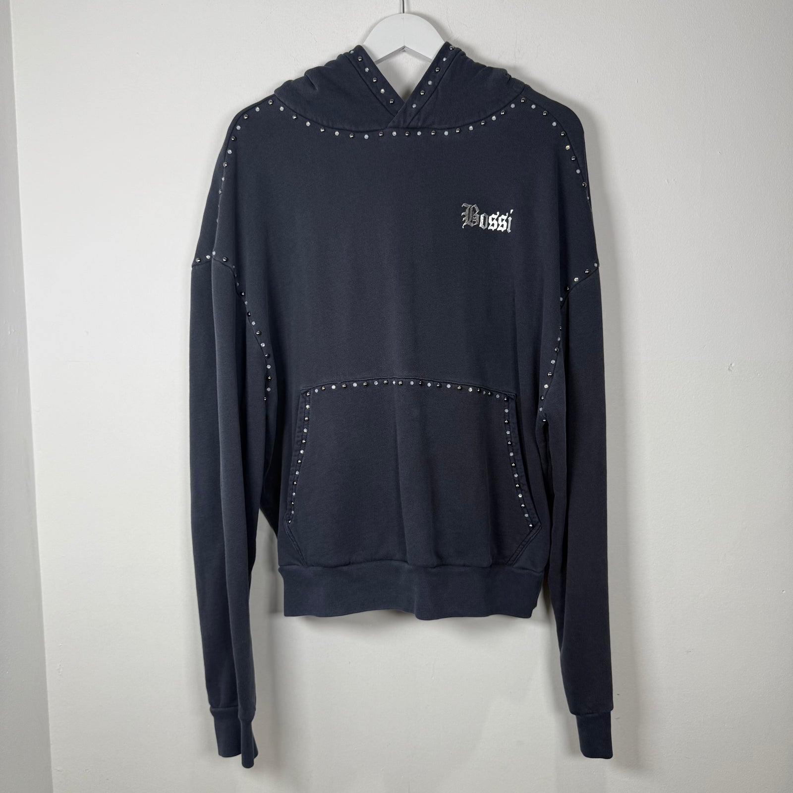Bossi Navy Studded Logo Hoodie Size M