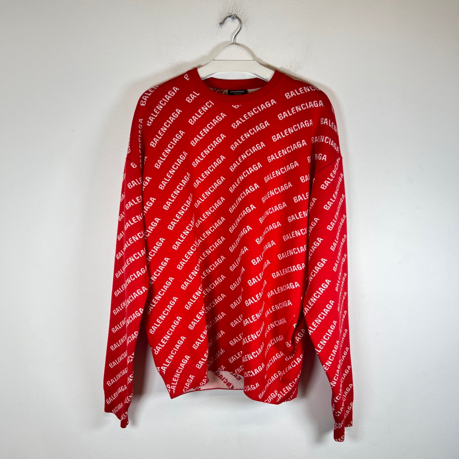 Balenciaga Red All Over Logo Crewneck Size S
