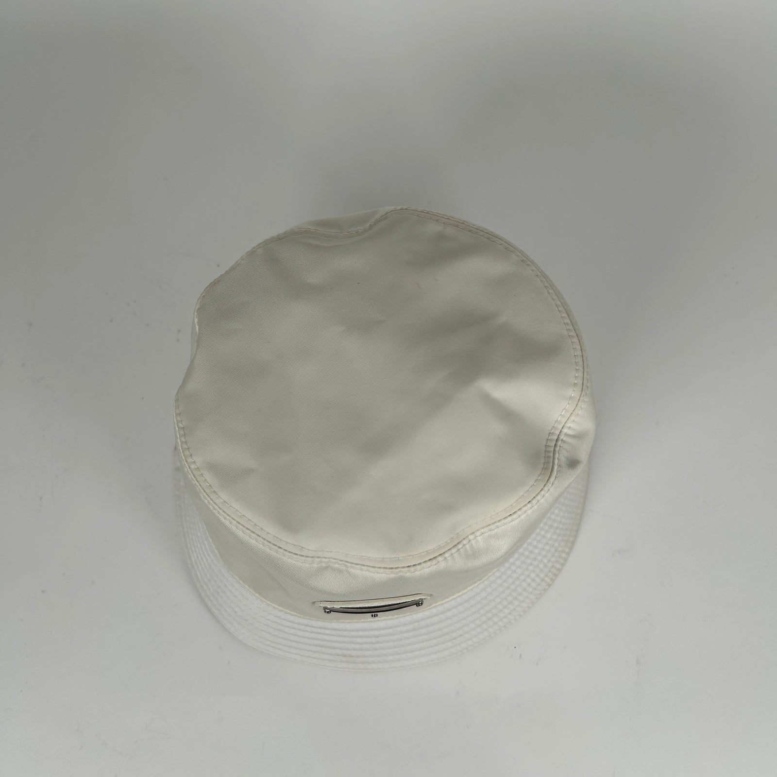 Prada White Nylon Logo Bucket Hat Size M