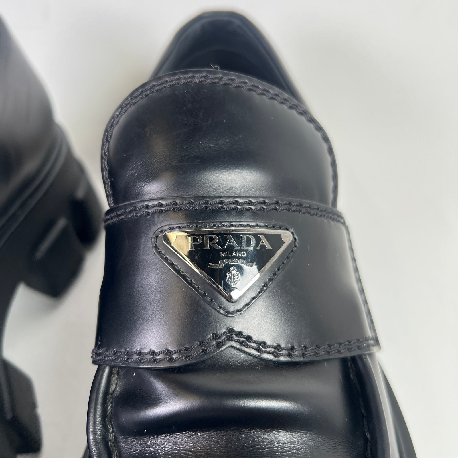 Prada Brushed Leather Monolith Loafer