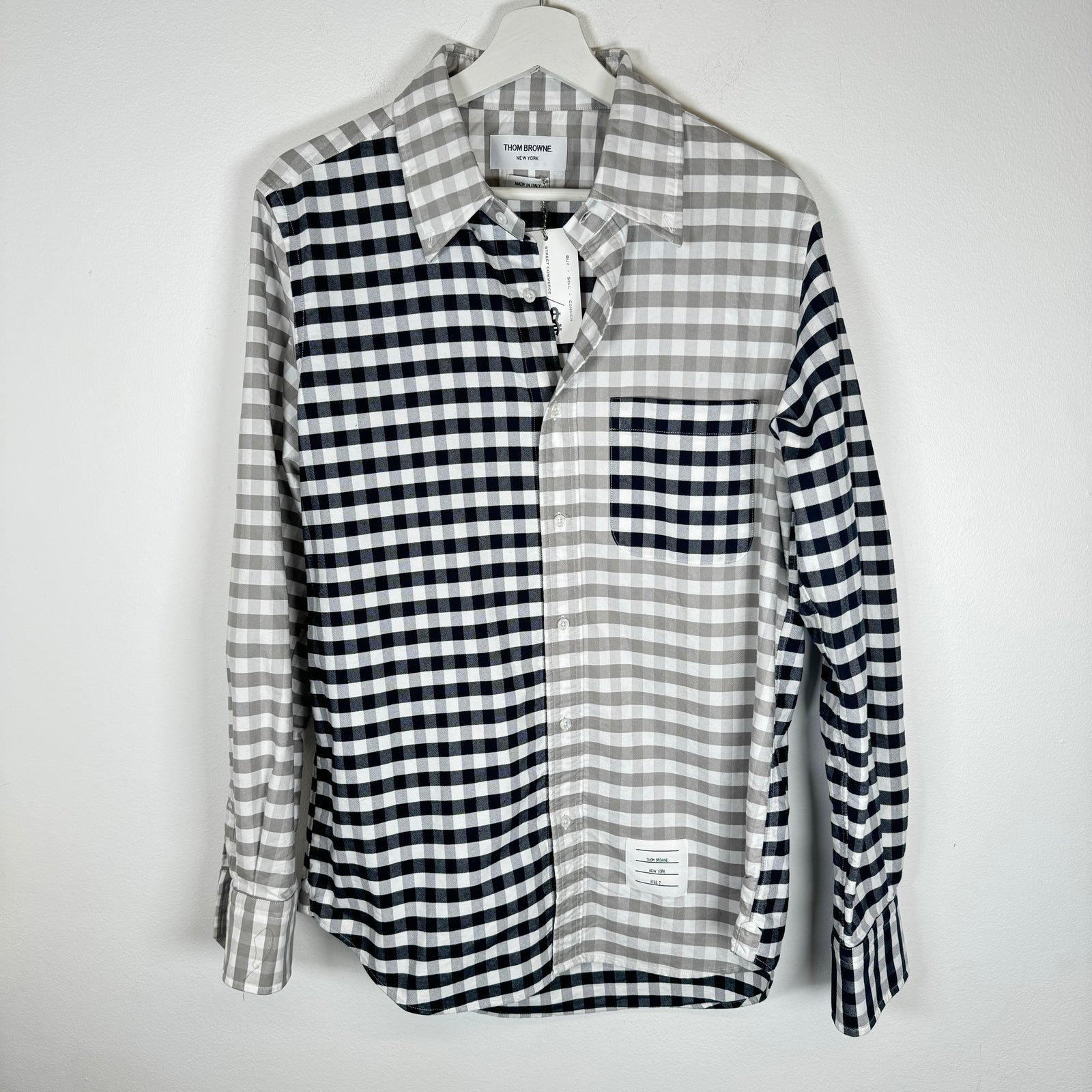 Thom Browne Grey/Navy Flannel Shirt Size 2