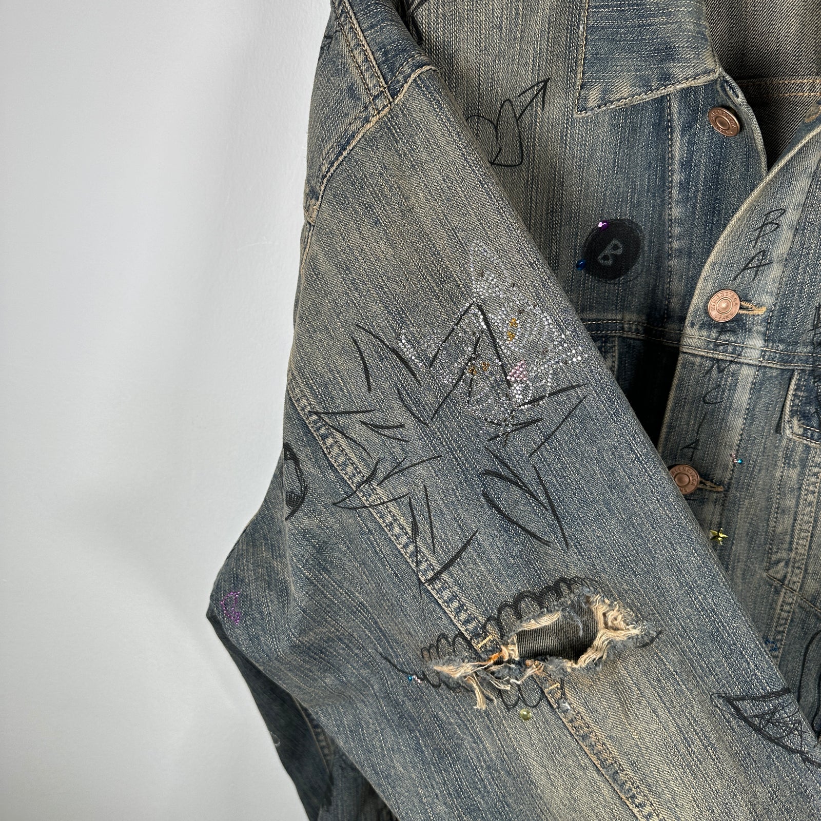 Balenciaga Denim 'Rhinestone Scribble' Jacket Size 2