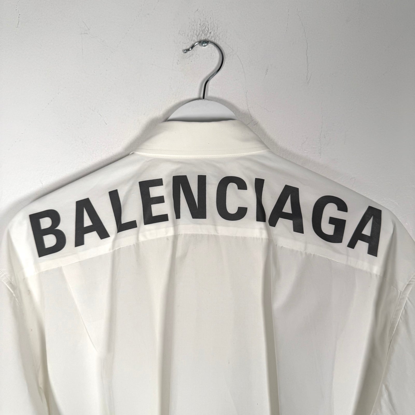 Balenciaga Spell Out Logo Button Up White Shirt Size XL