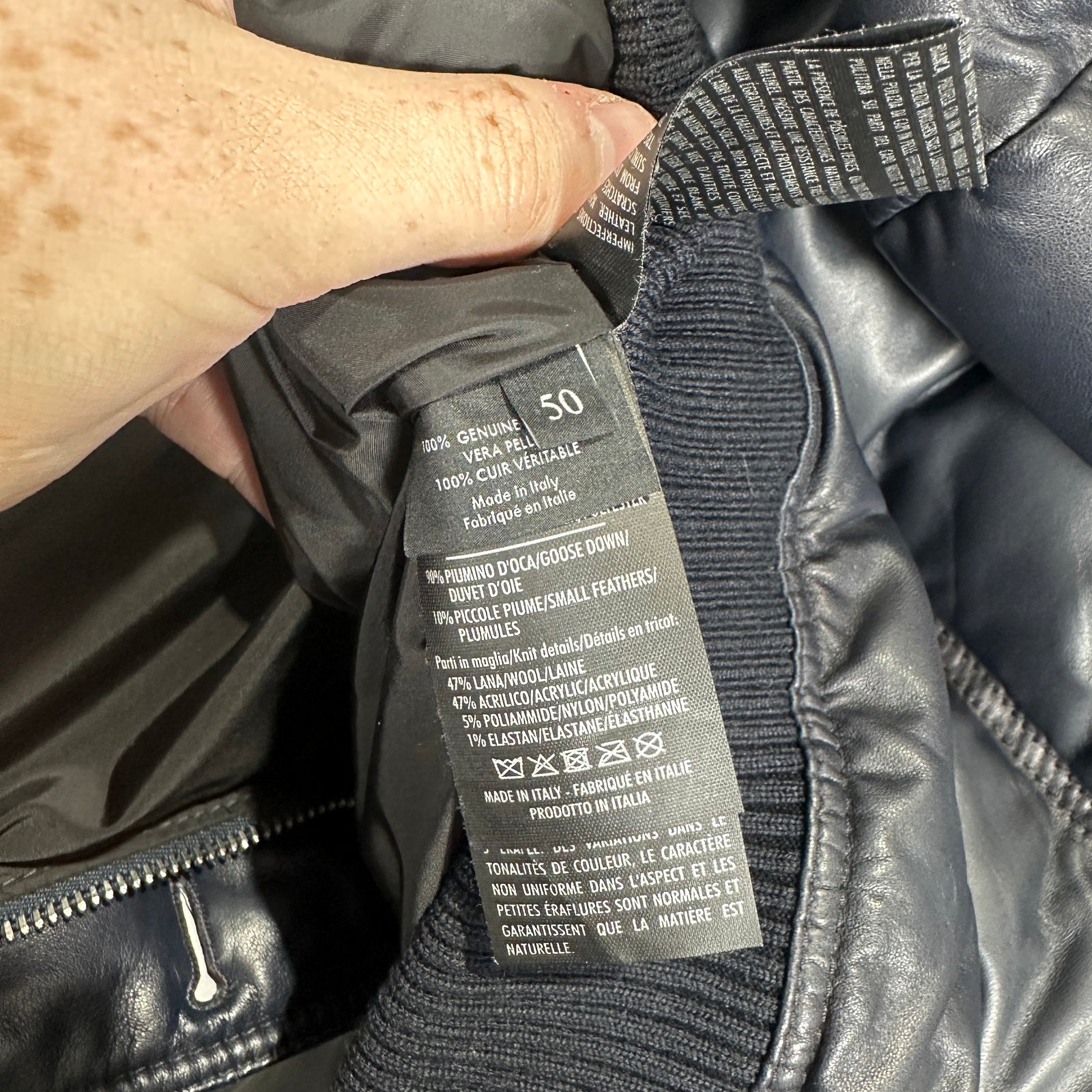 Gucci Vintage Navy Leather Puffer Jacket Size L