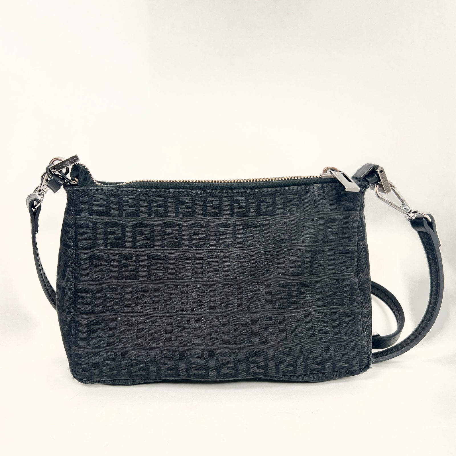 Vintage Fendi Black Canvas Zucchino Pochette