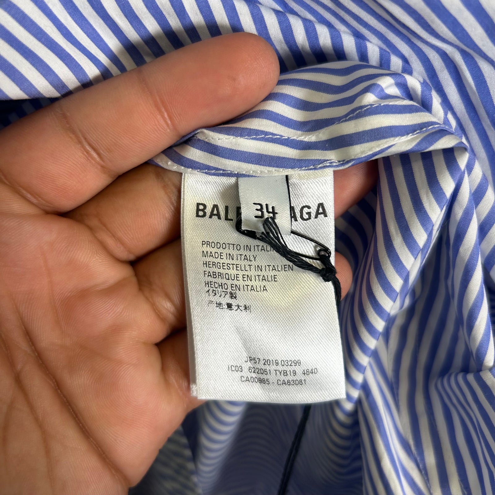 Balenciaga Blue Striped Back Logo Button-Up Shirt Size XL