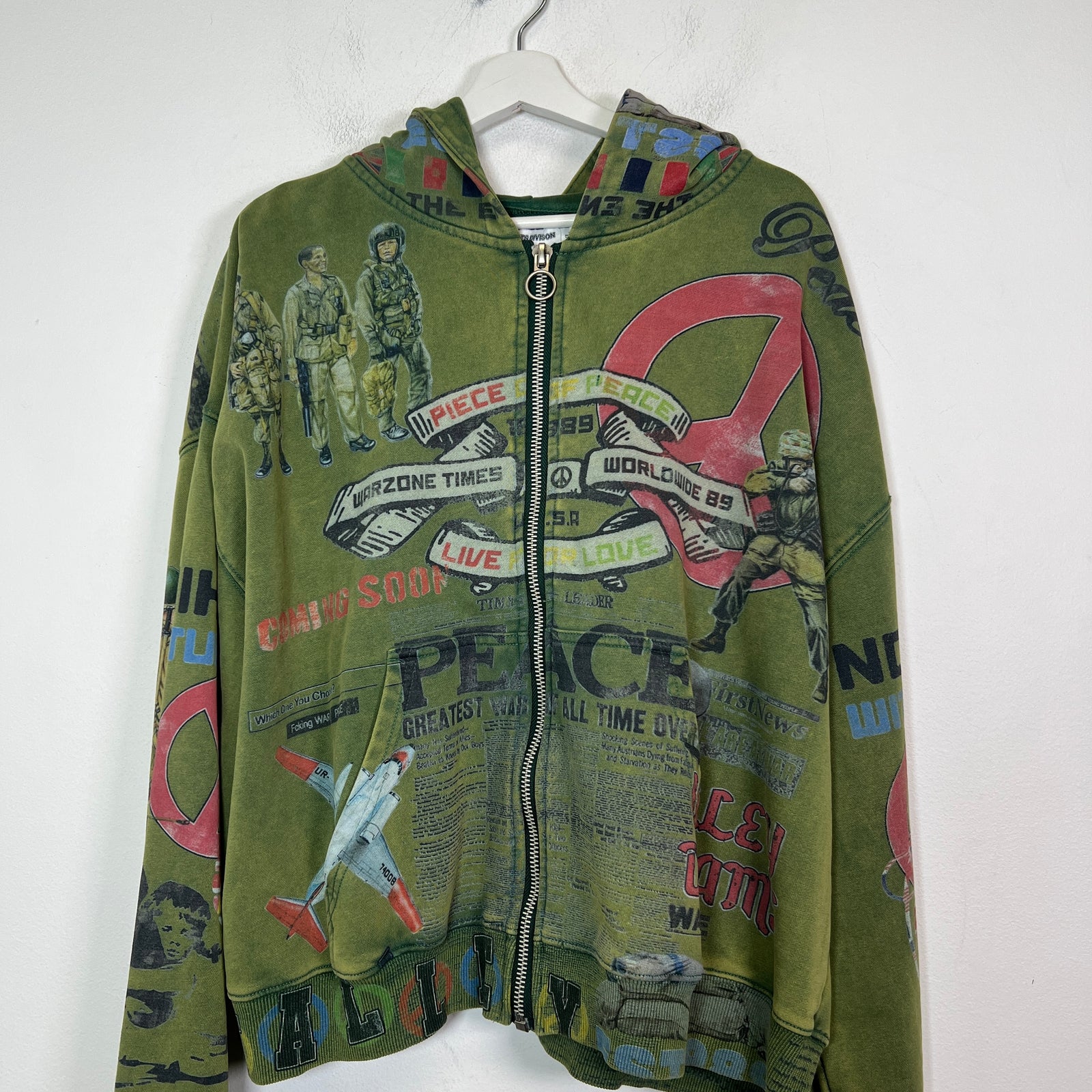Vale Olive Forever Peace Zip-Up Hoodie Size XL