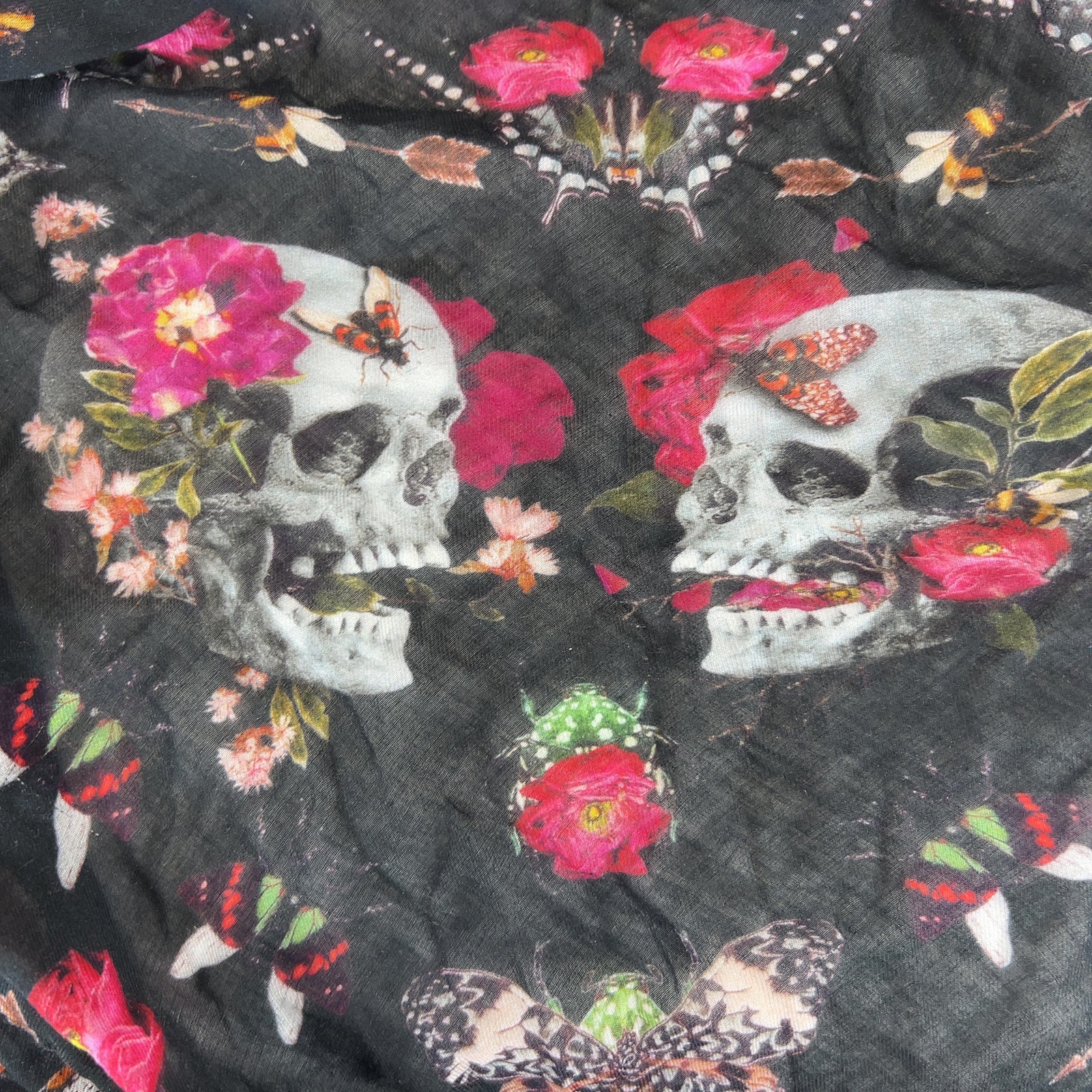 Alexander McQueen Floral Moth Print Silk Cotton Scarf