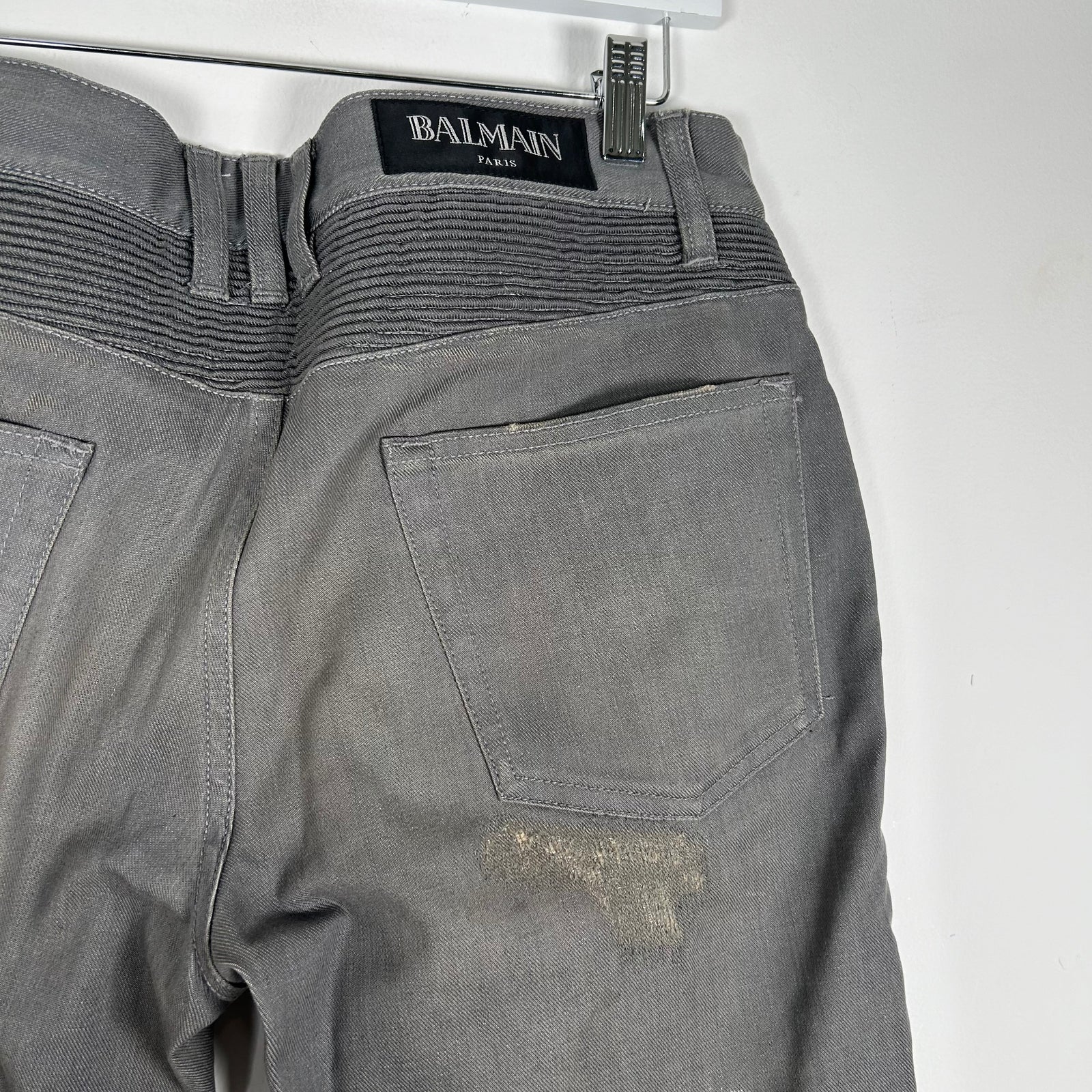 Balmain Grey Biker Rib Jeans Size 34