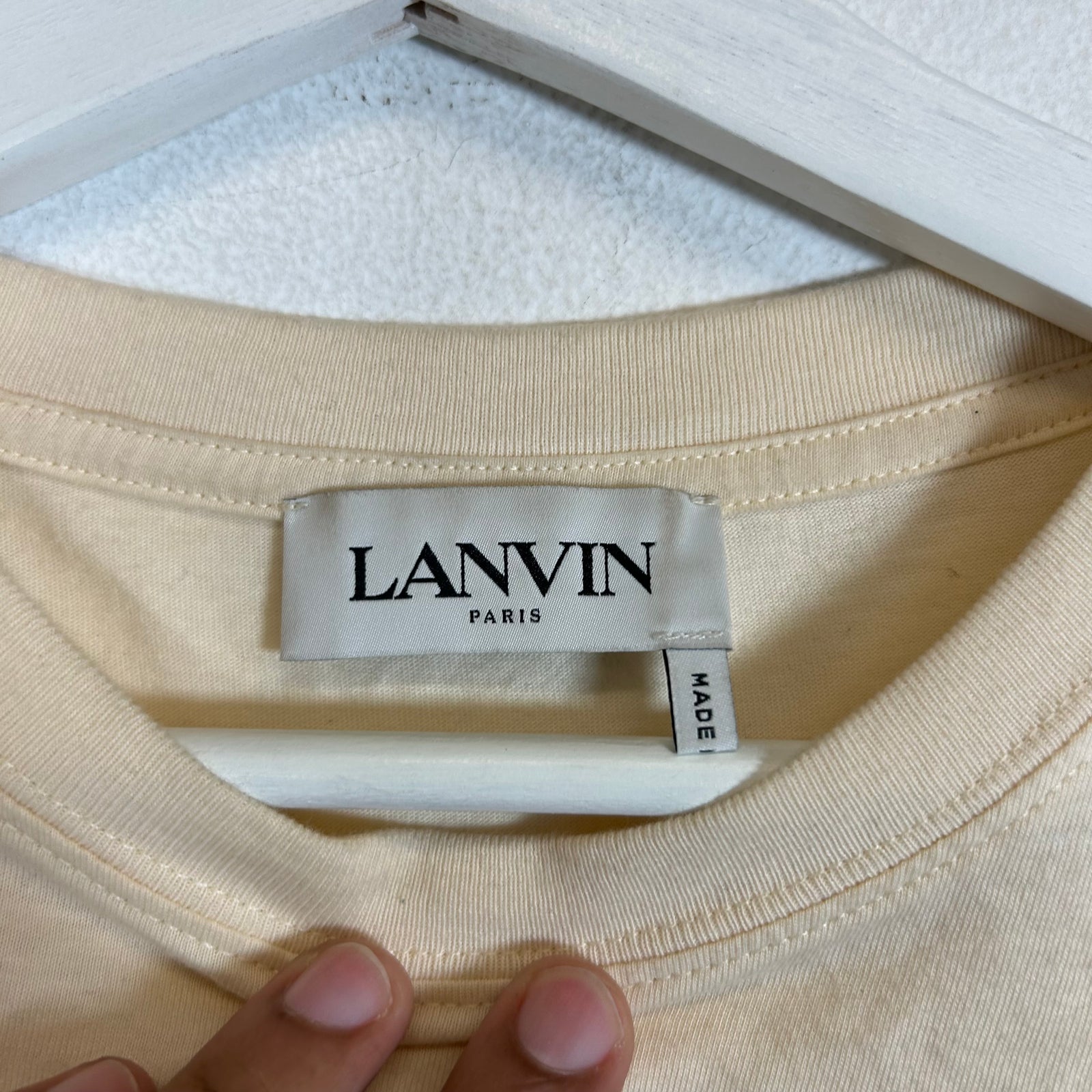 Lanvin x A Ma Maniere Cream Embroidered Logo T-Shirt Size L