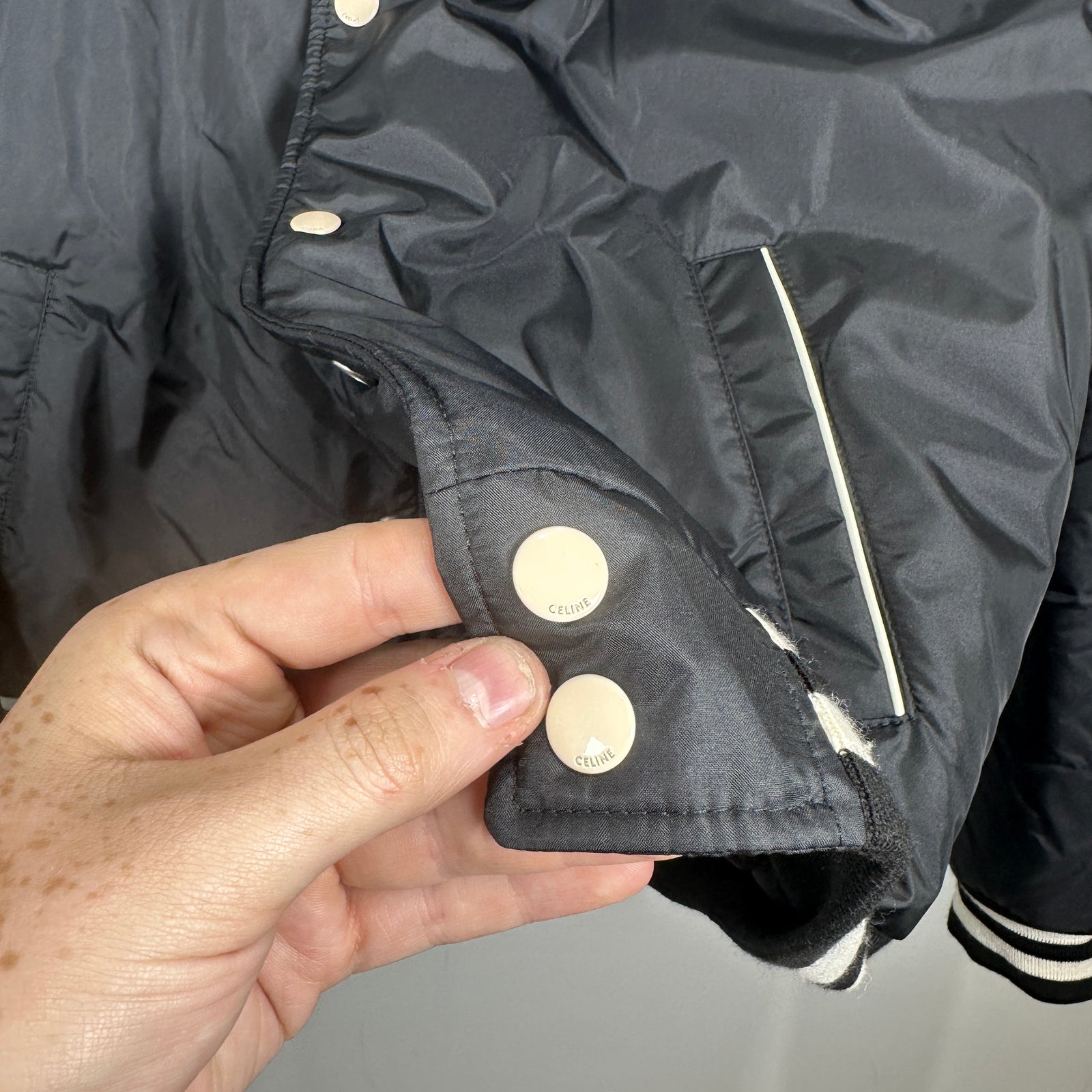 Celine Black Nylon Varsity Hooded Jacket Size L