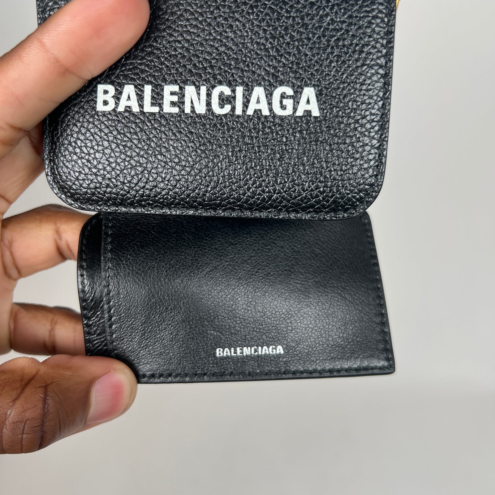 Balenciaga Black Leather Mini Wallet On Chain