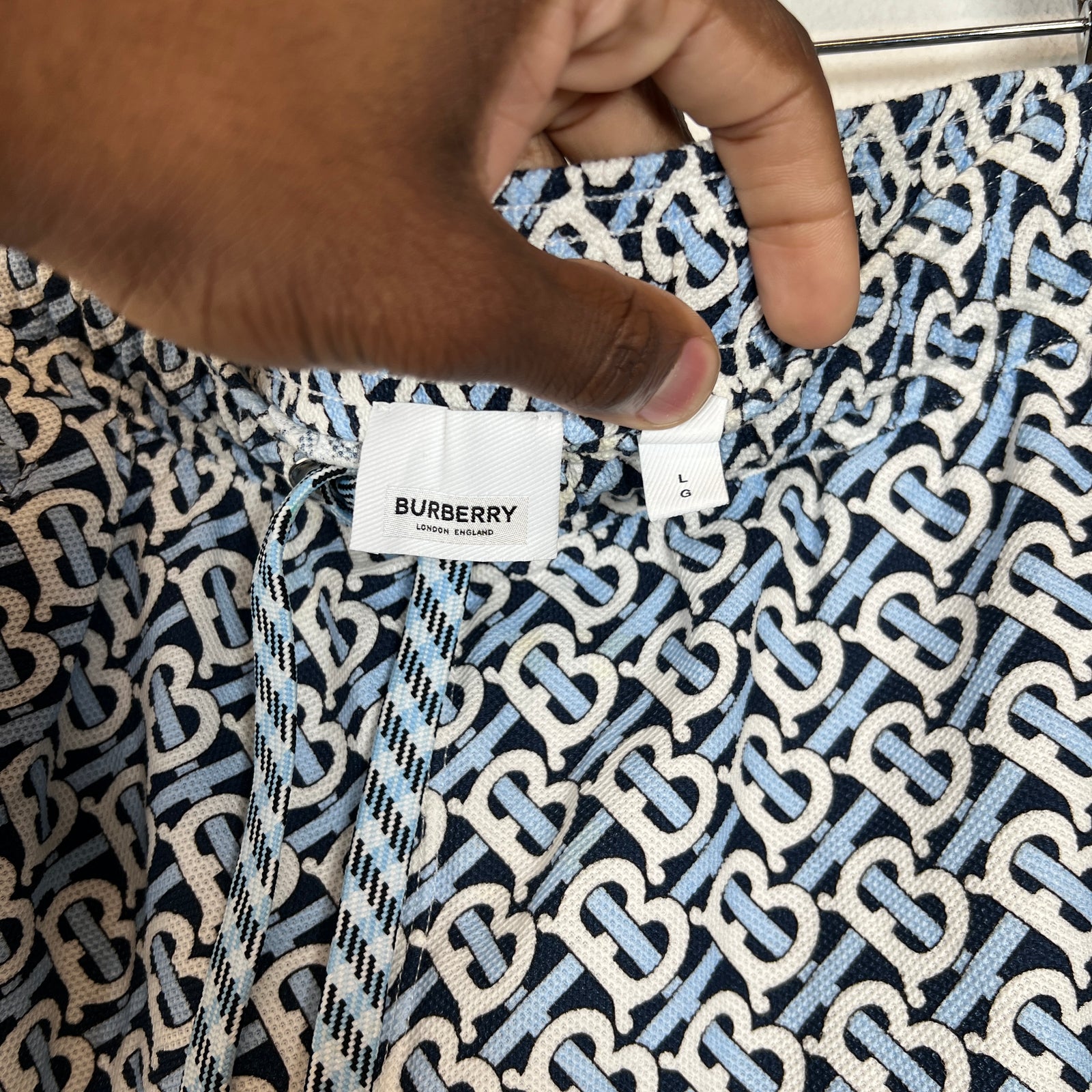 Burberry Light Blue TB Monogram Shorts Size L