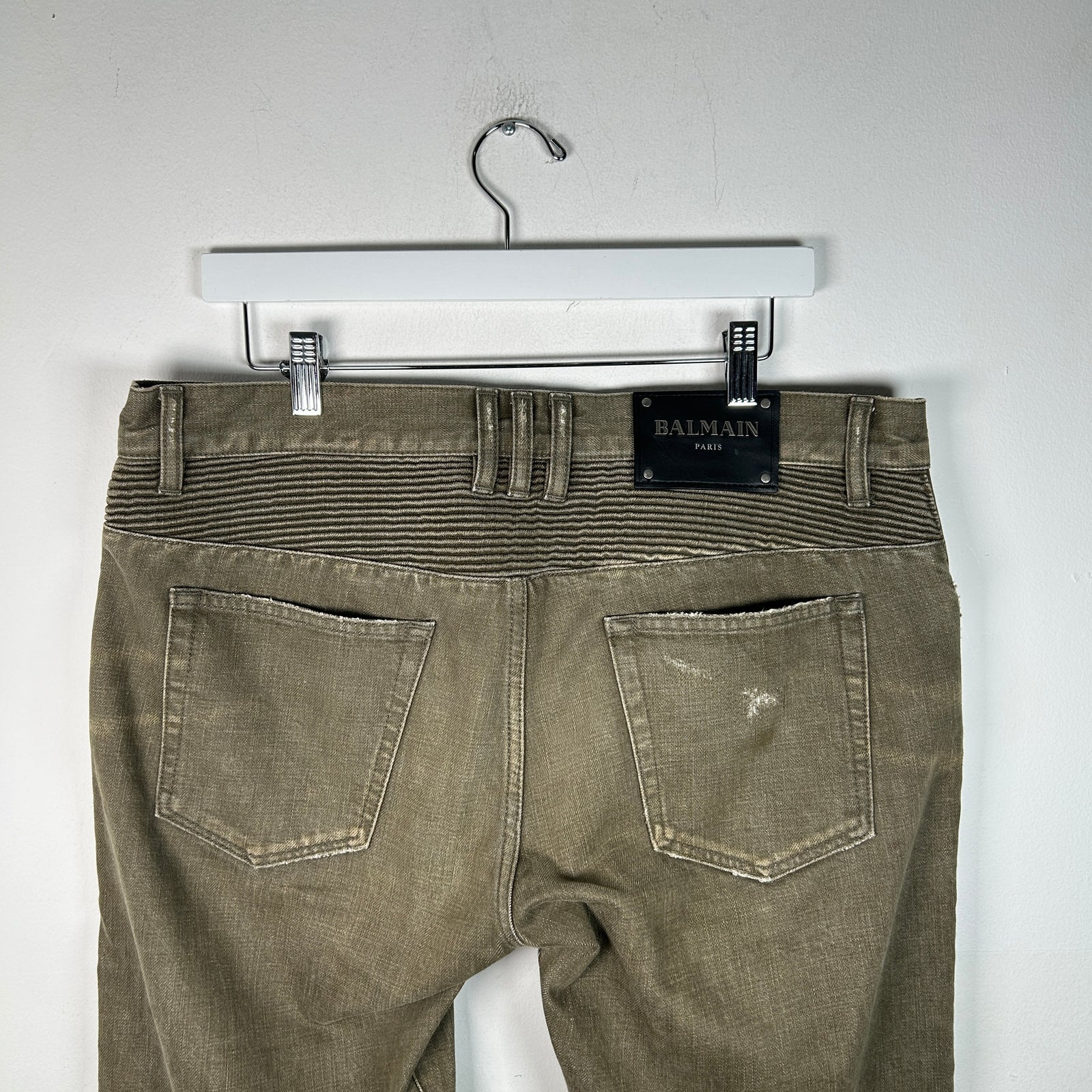 Balmain Green Biker Denim Size 34