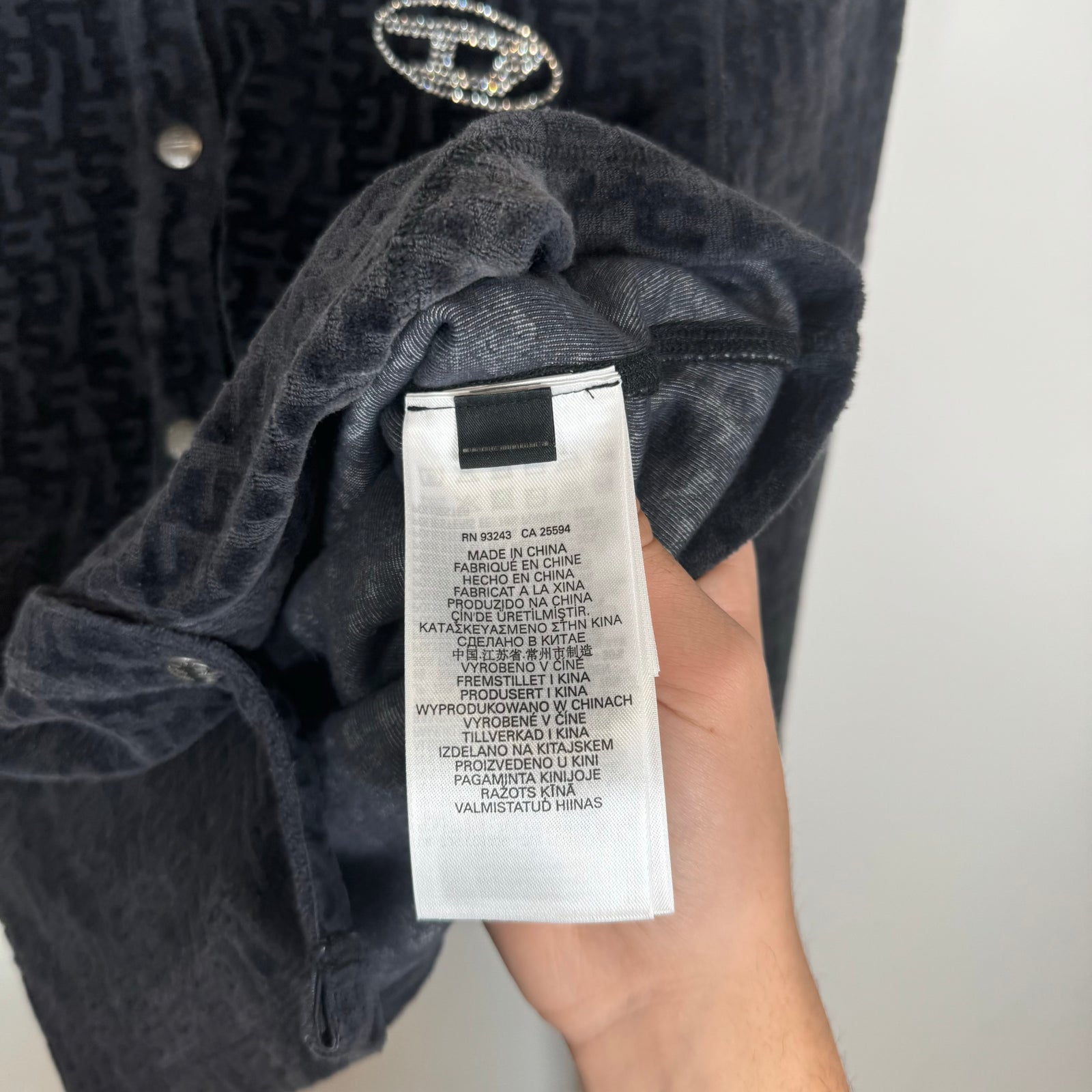 Diesel Black Monogram Pattern Chenille Shirt Size M