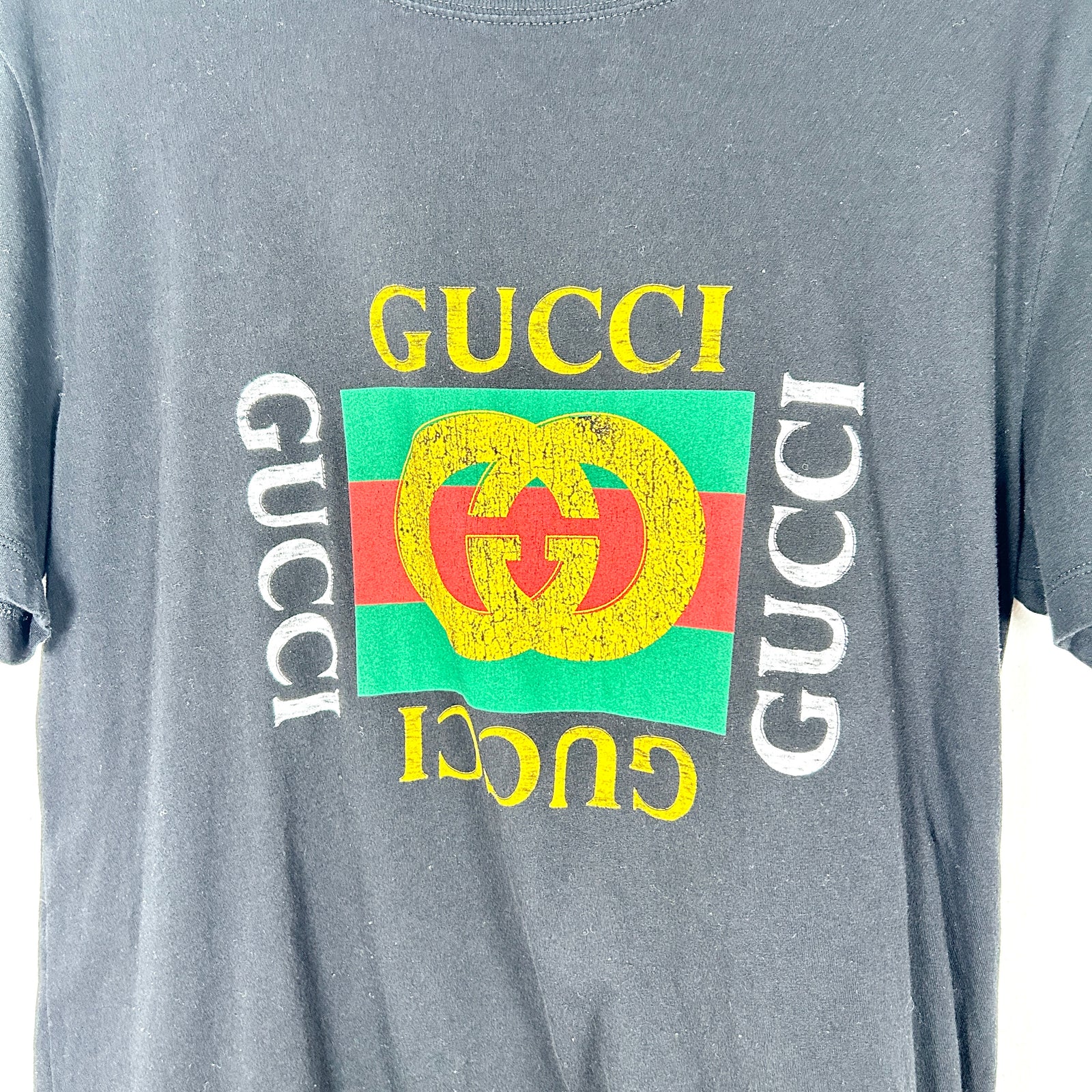 Gucci Flag Graphic Black T-Shirt Size M