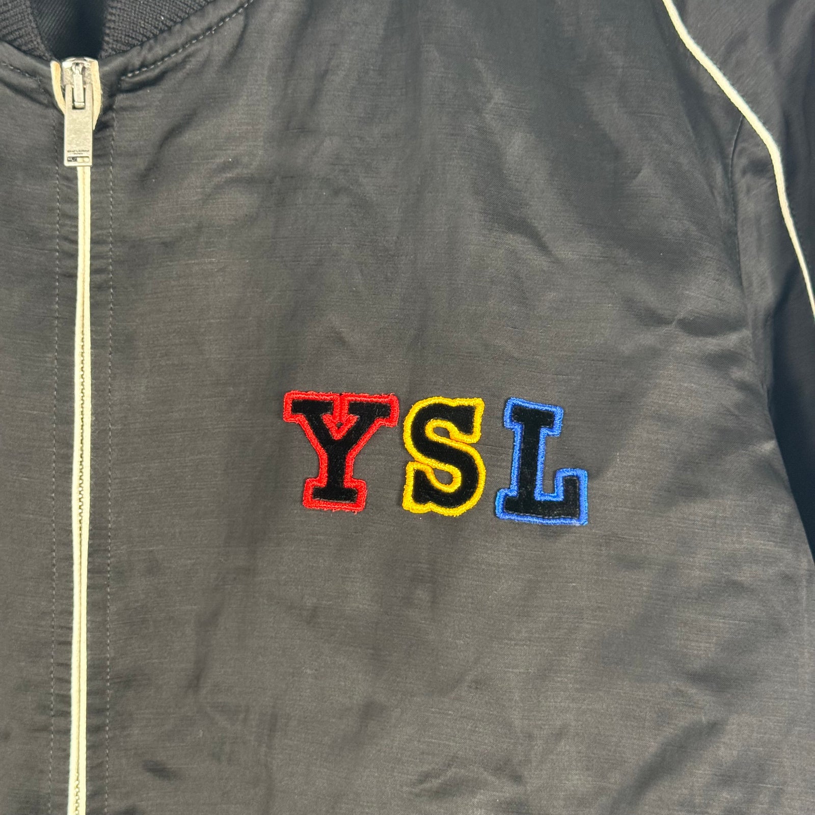 Saint Laurent Embroidered 'YSL' Logo Satin Jacket Size M