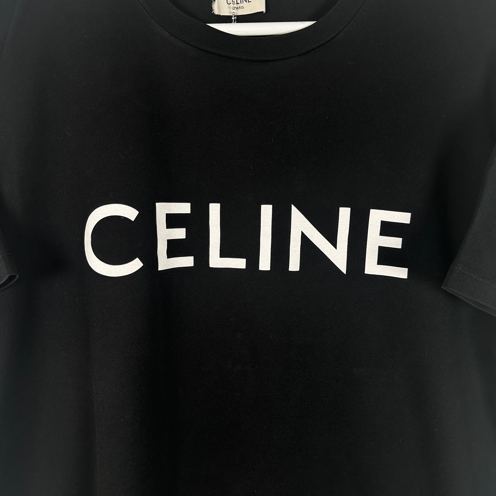 Celine Spell Out Logo Graphic Black T-Shirt Size XS
