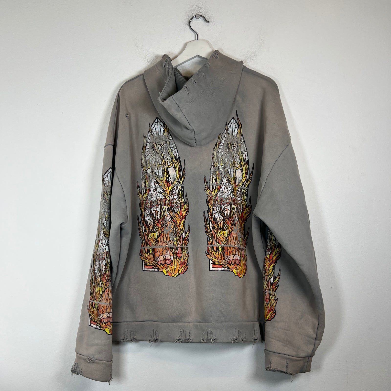 Who Decides War Grey Faded Glass Distressed Hoodie Size L