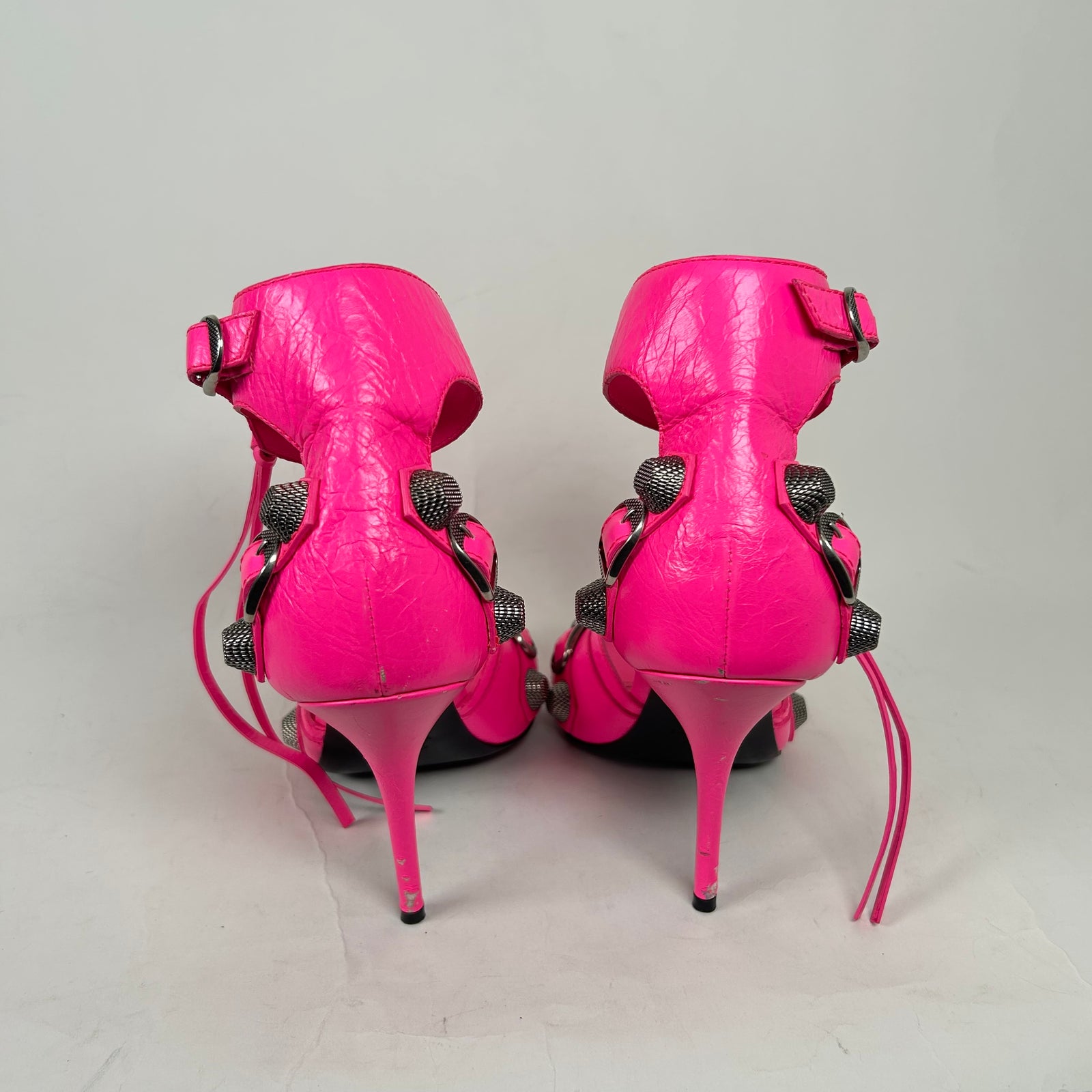 Balenciaga Hot Pink Cagole Leather Heels Size 38
