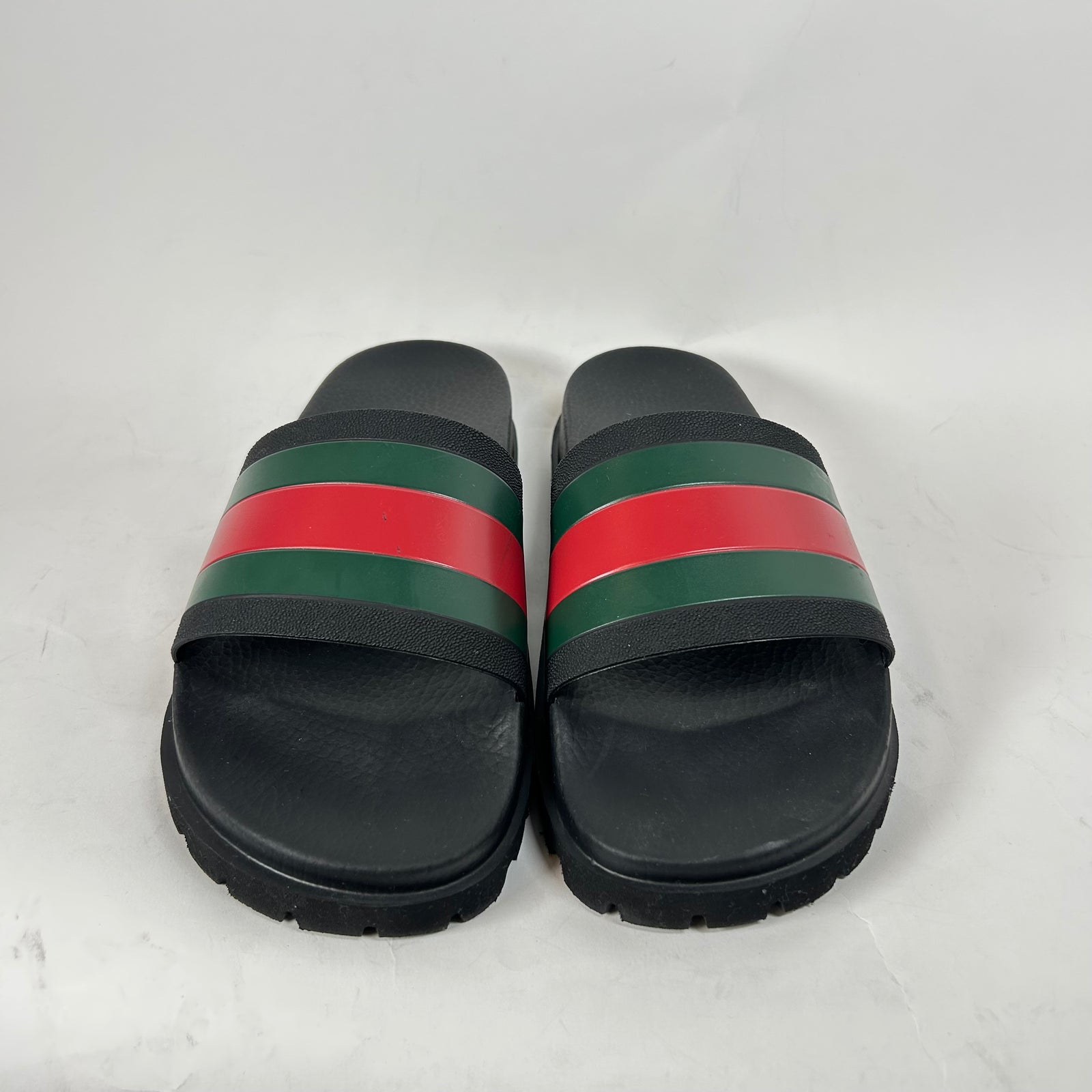 Gucci Black Rubber Web Slide Sandal Size GG 9