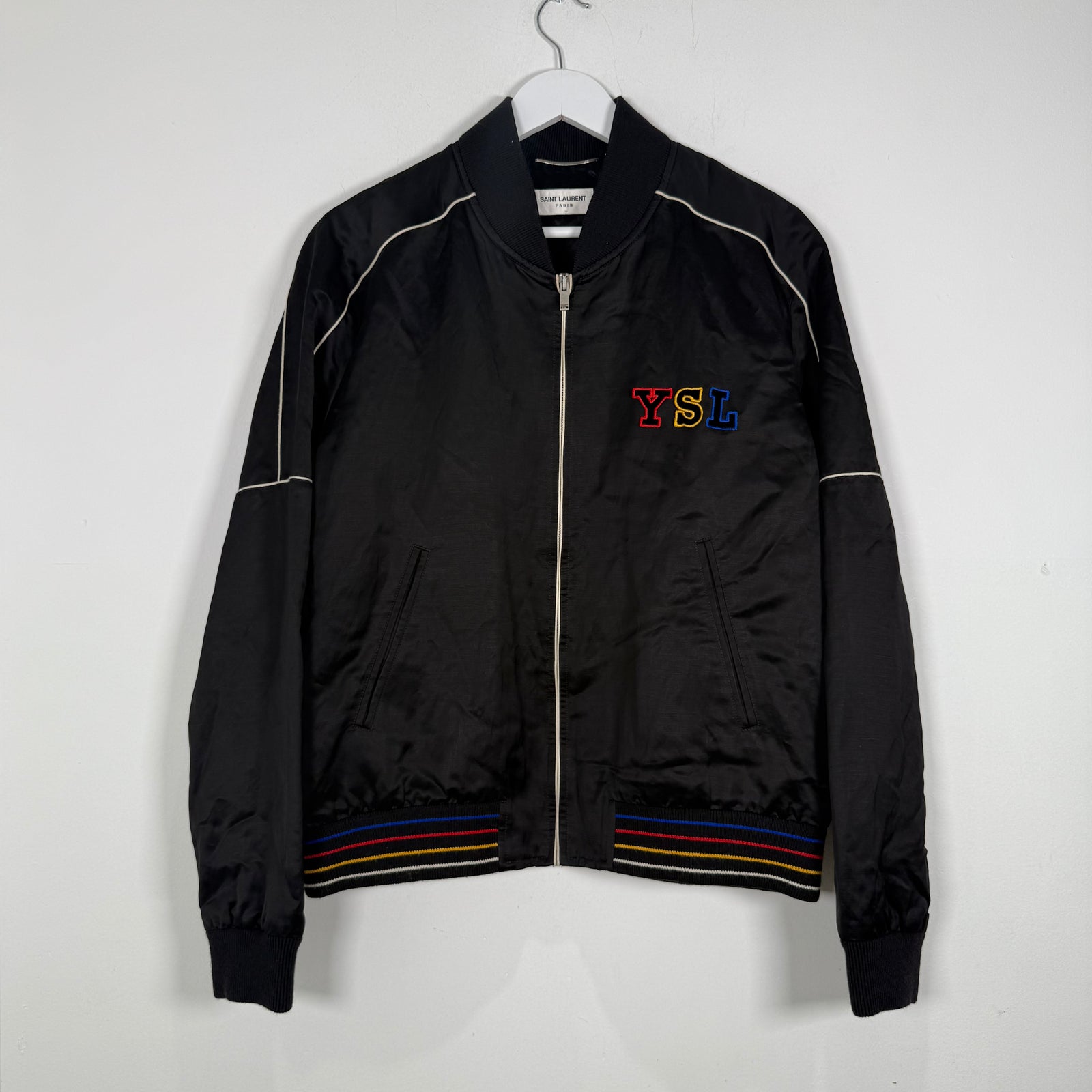Saint Laurent Embroidered 'YSL' Logo Satin Jacket Size M
