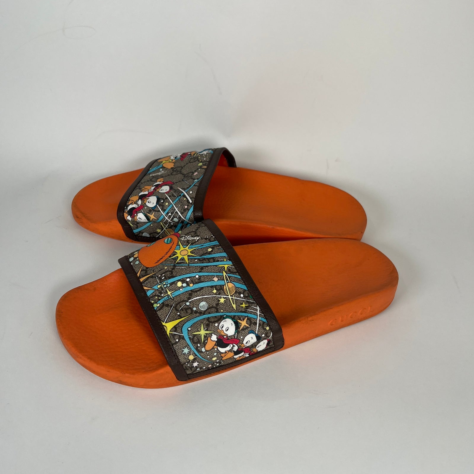 Gucci x Disney Orange GG Donald Duck Slides Size 10