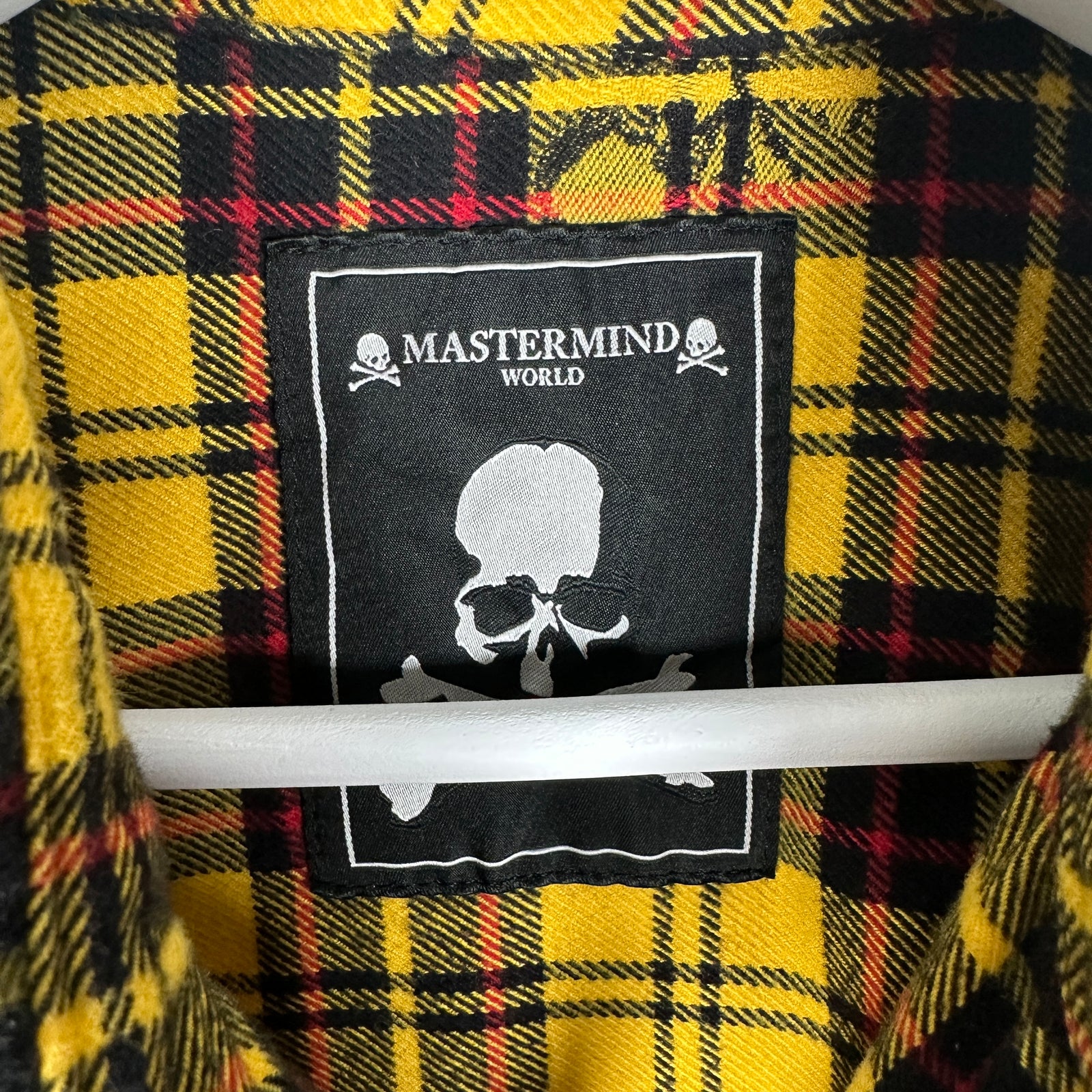 Mastermind Yellow Skull Distressed Flannel Size XL