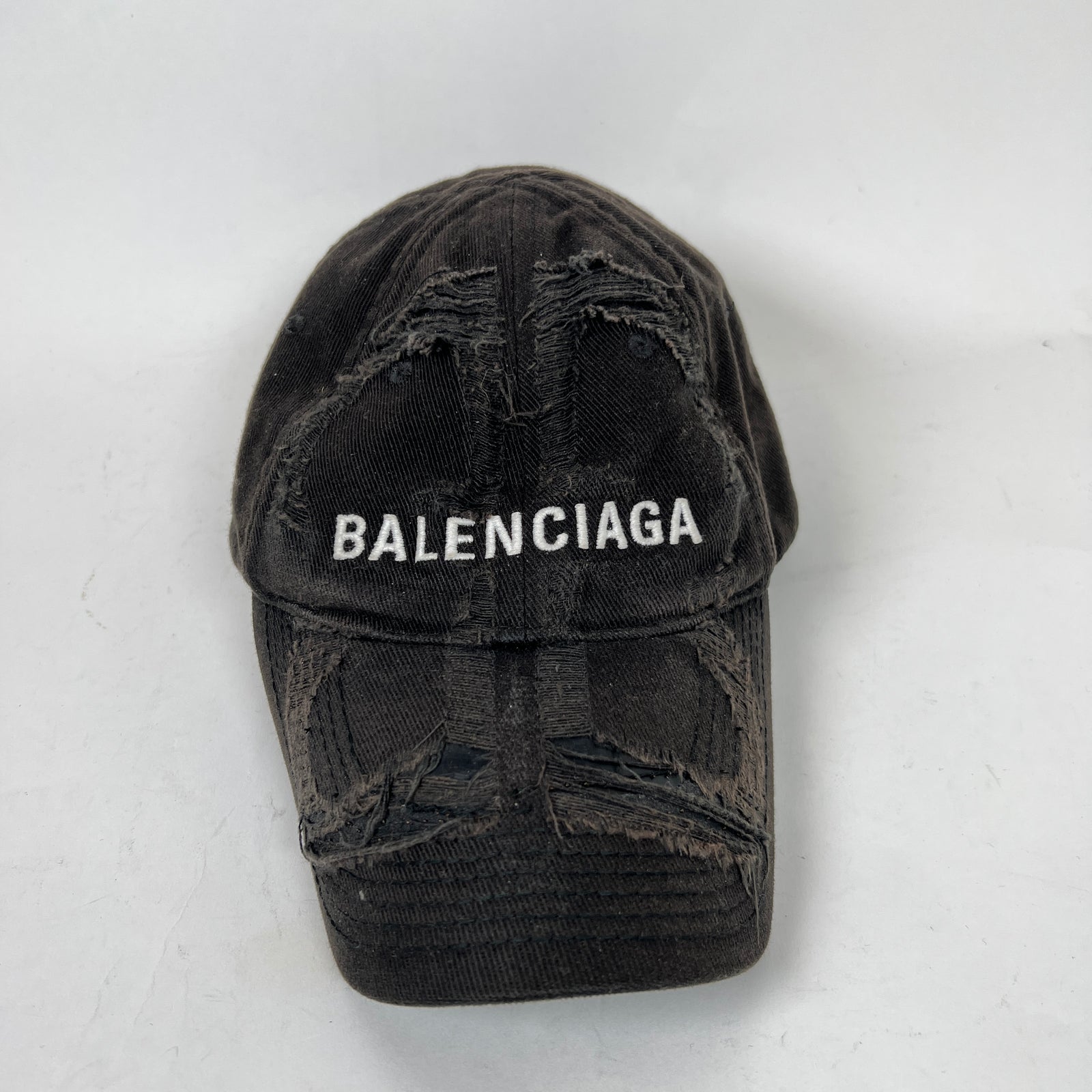 Balenciaga Black Distressed Logo Cap Size M