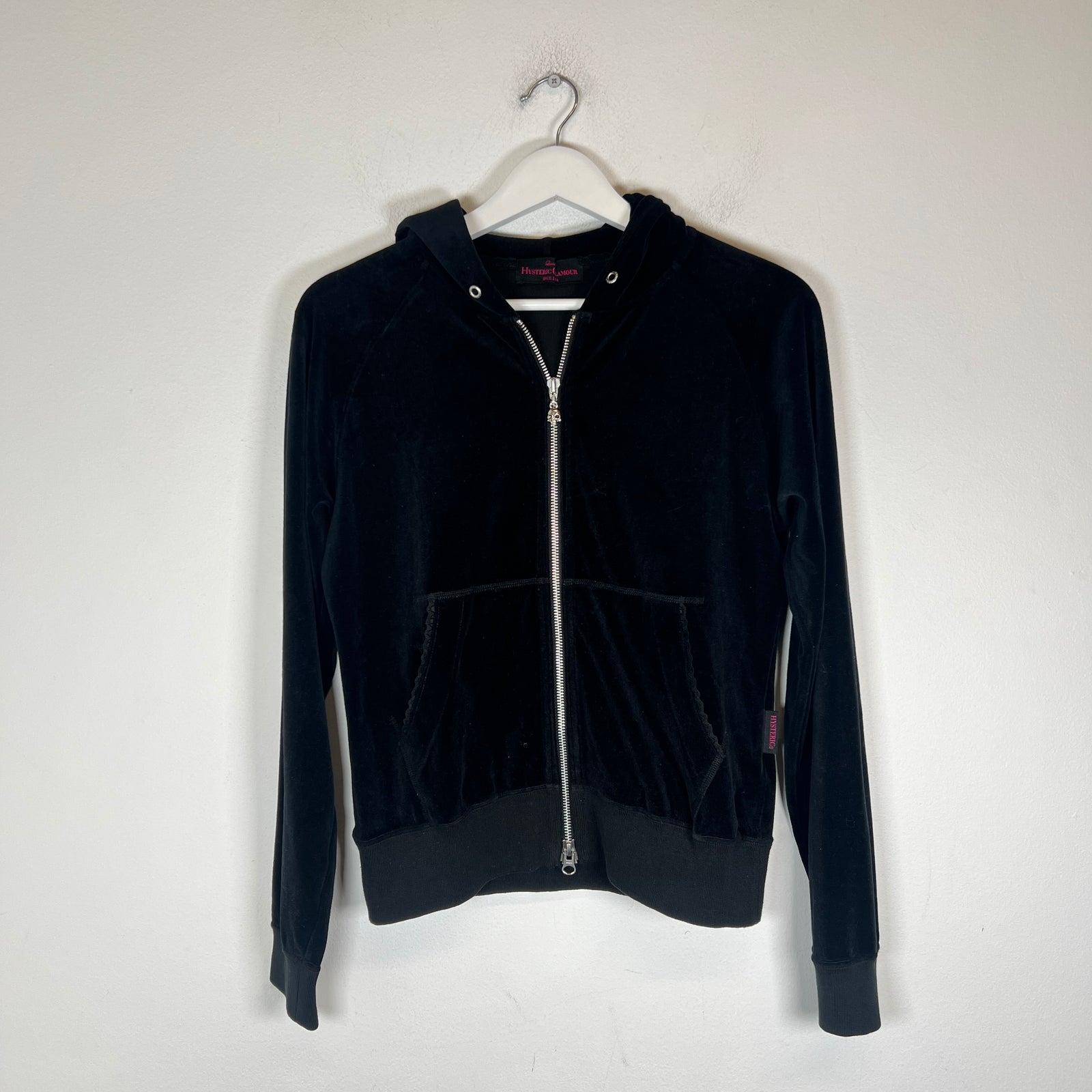 Hysteric Glamour Black Velour 'Go Ahead Make My Day' Zip-Up Hoodie Size S